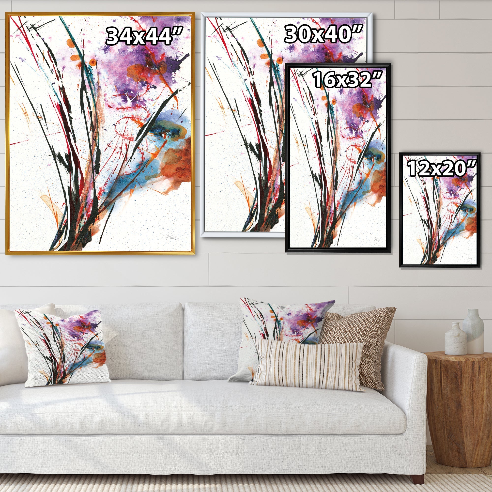 Abstract Purple and Blue Flowers Framed Print Matte White - 1.5 Width