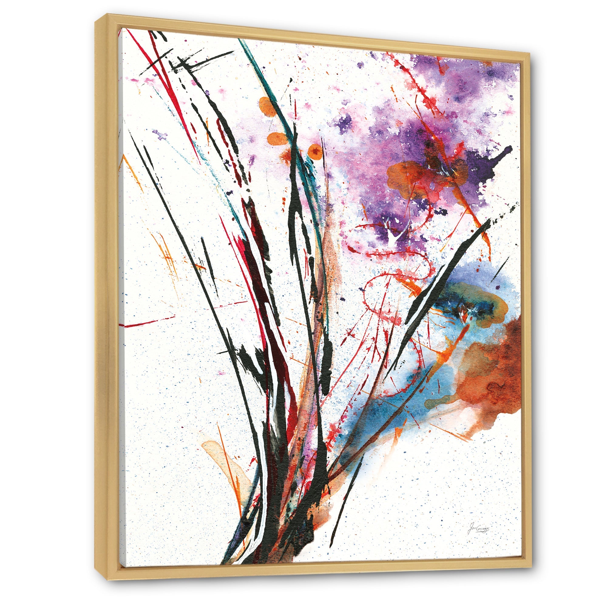 Abstract Purple and Blue Flowers Framed Canvas Matte White - 1.5 Thick