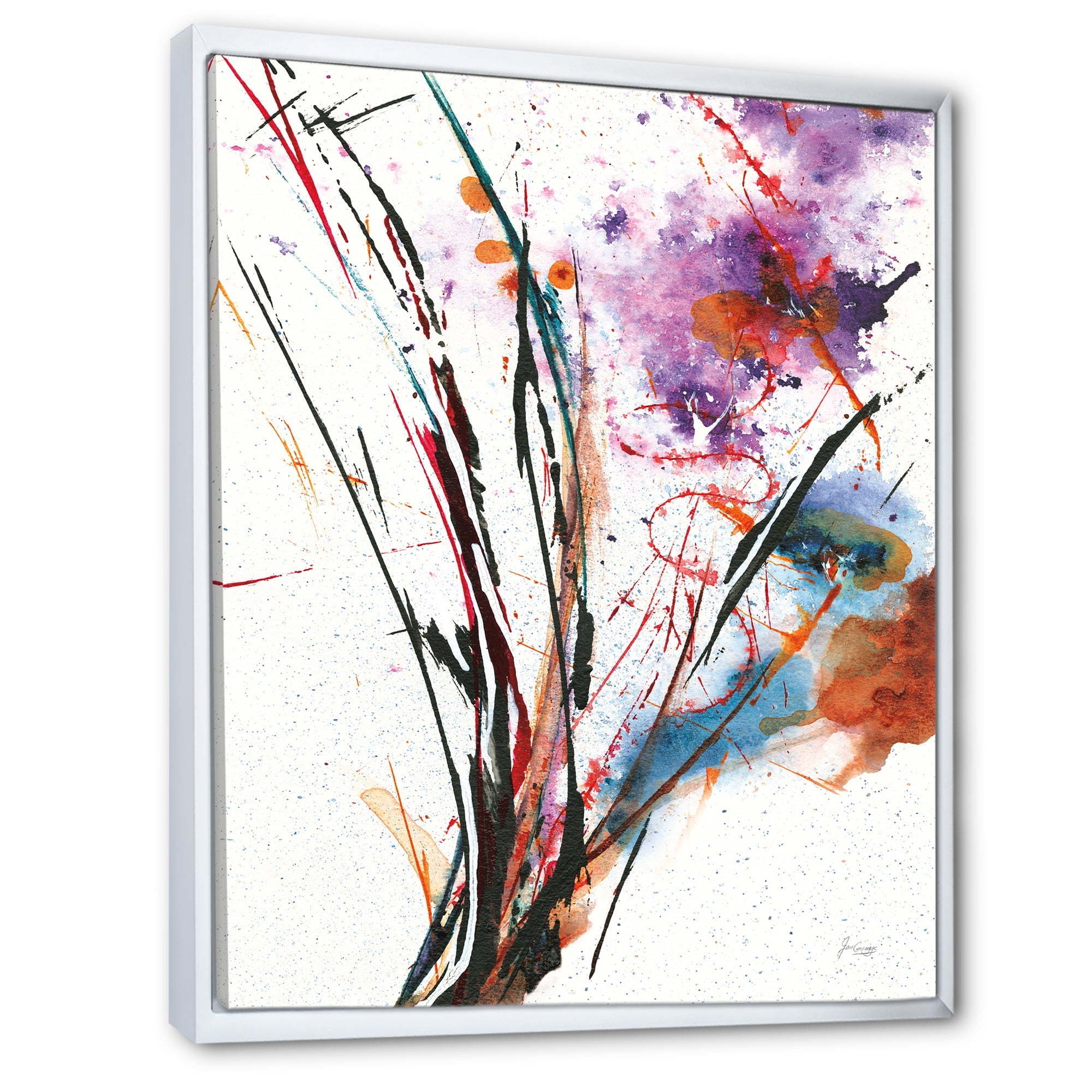 Abstract Purple and Blue Flowers Framed Canvas Matte White - 1.5 Thick