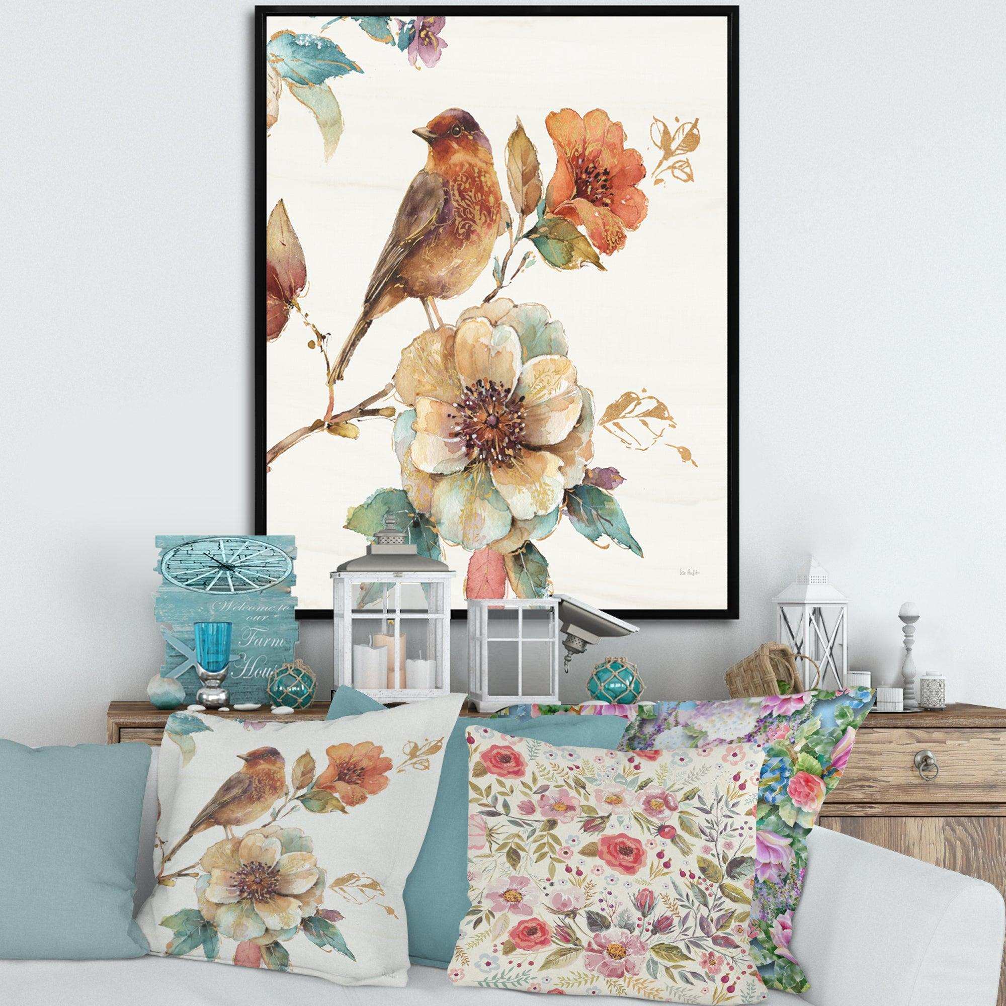 Farmhouse Bird on Flower Branch