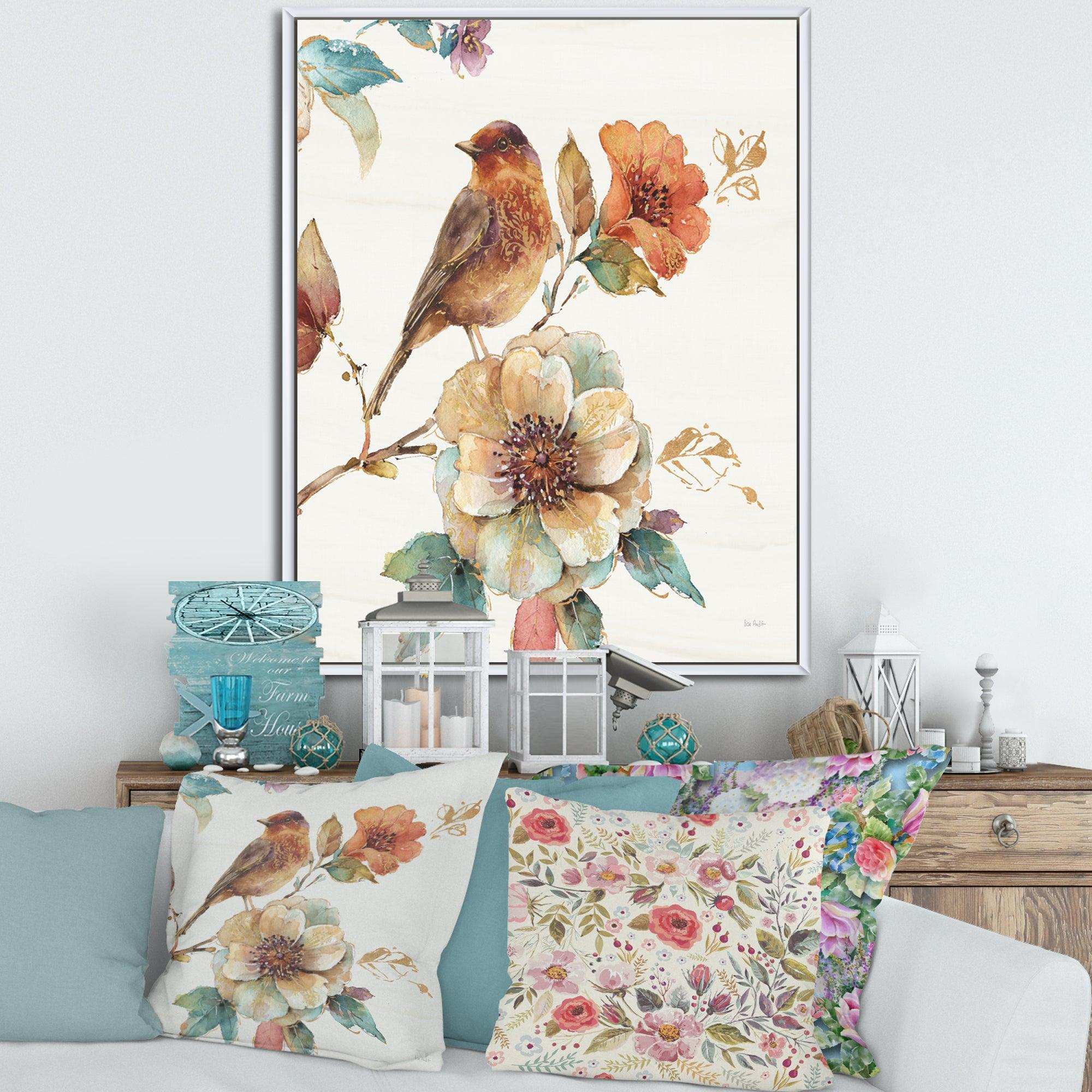 Farmhouse Bird on Flower Branch