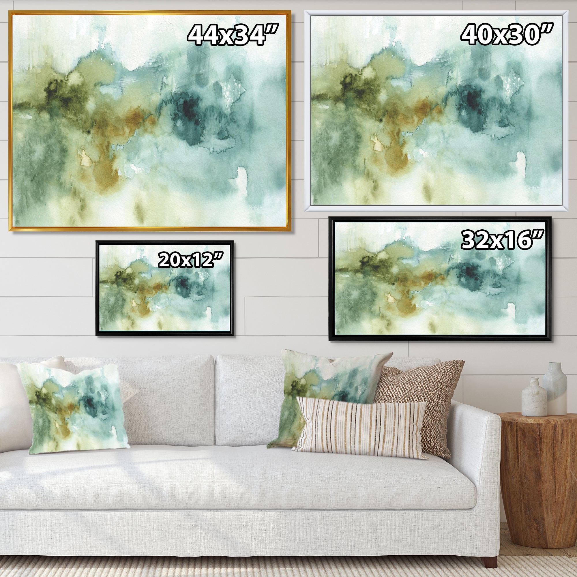 Abstract Watercolor Green House Framed Print Matte White - 1.5 Width