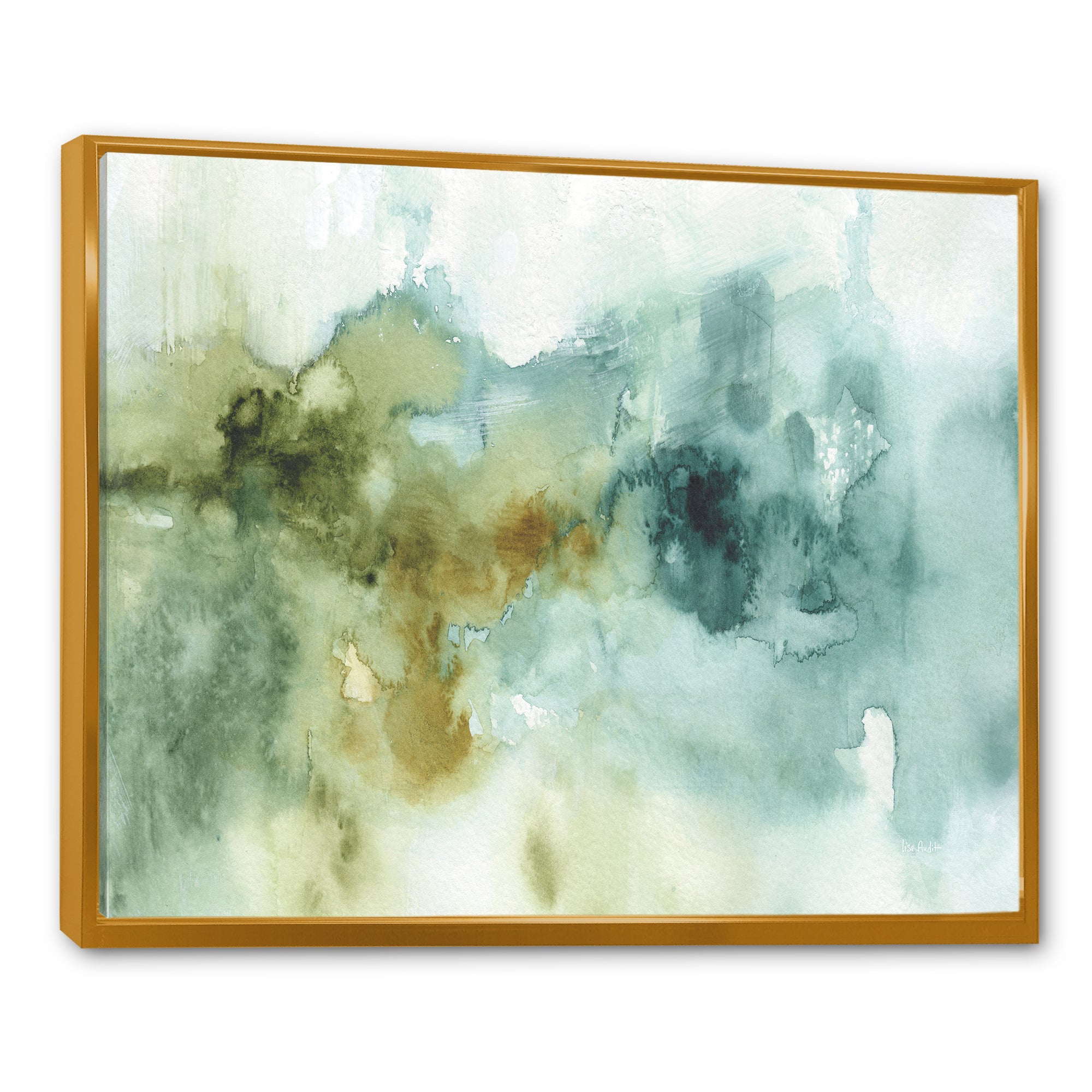 Abstract Watercolor Green House Framed Canvas Vibrant Gold - 1.5 Thick