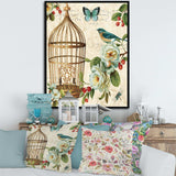 Blue Cottage Bird, Birdcage and Apple Blossoms I