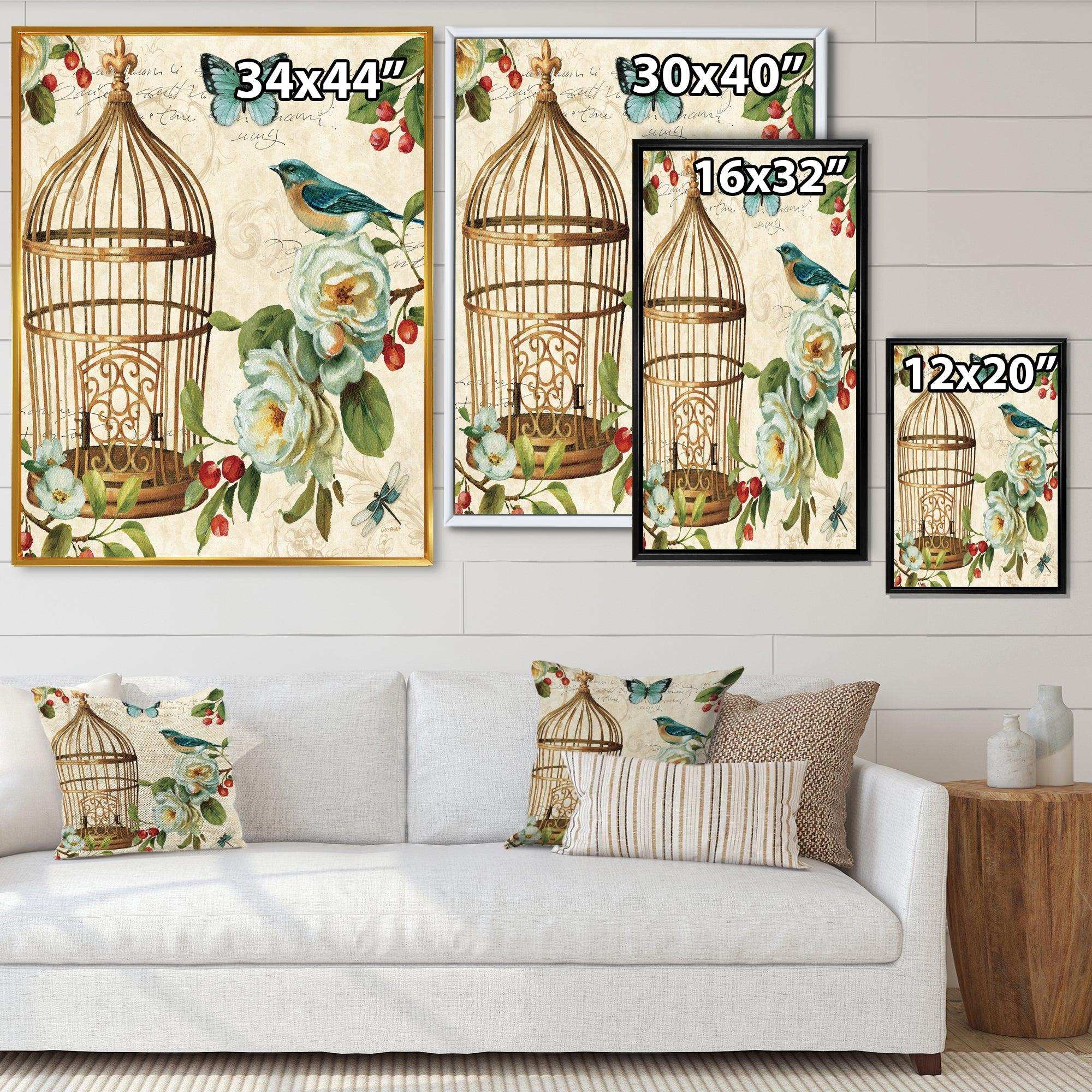 Blue Cottage Bird, Birdcage and Apple Blossoms I