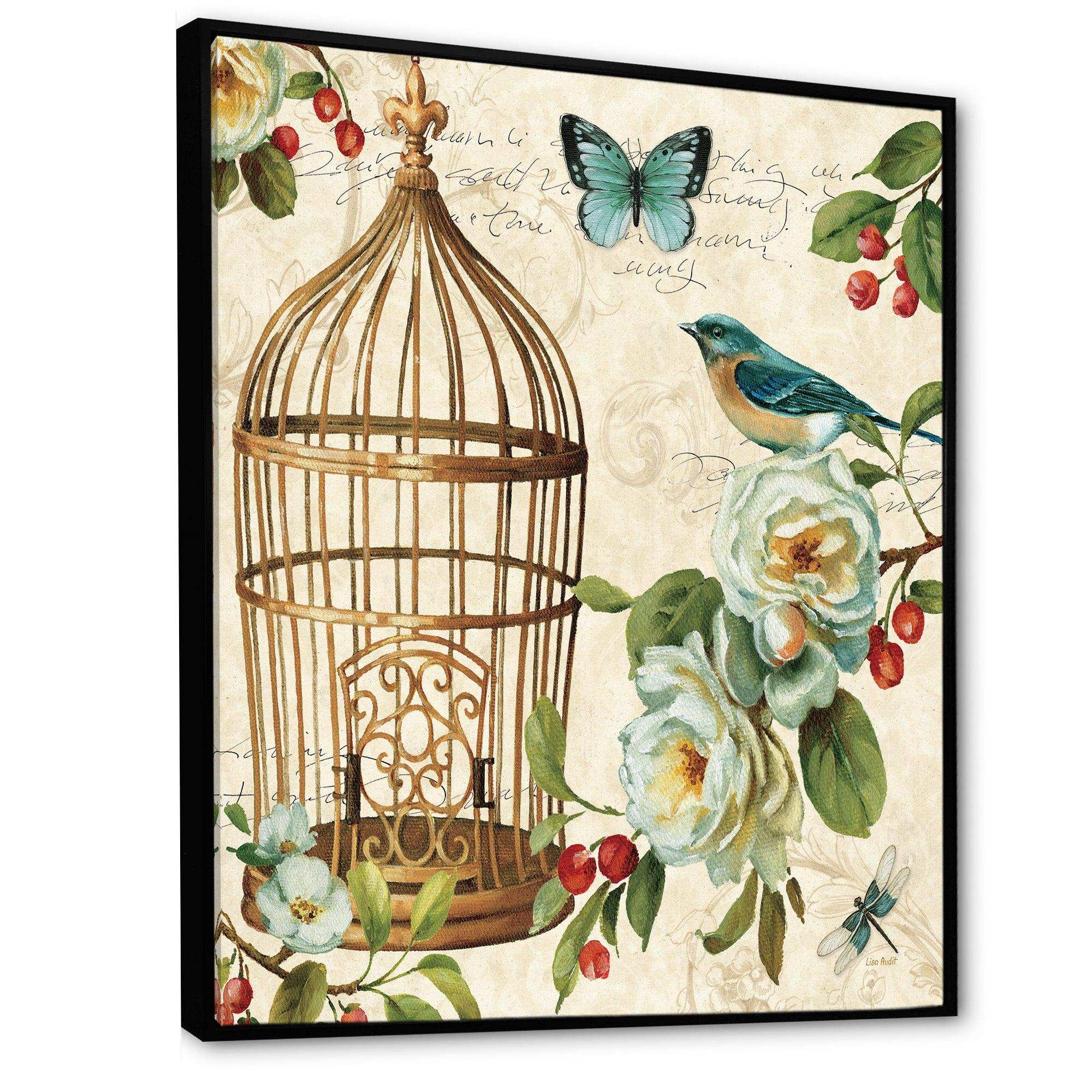 Blue Cottage Bird, Birdcage and Apple Blossoms I