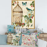 Blue Cottage Bird, Birdcage and Apple Blossoms I