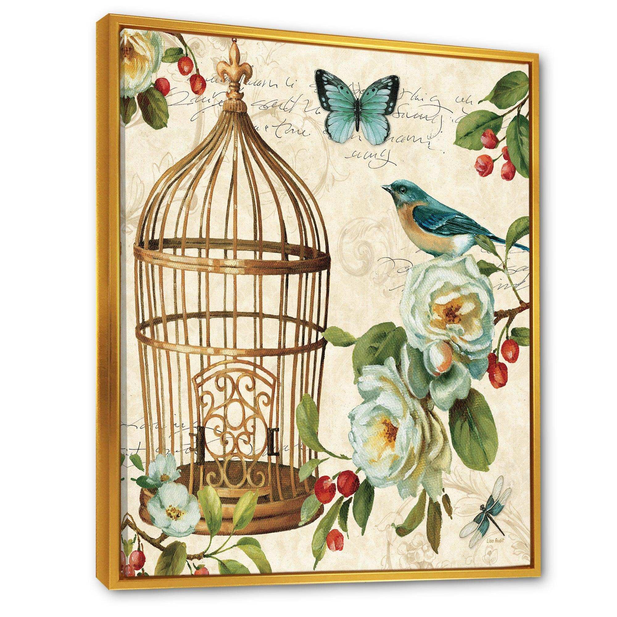 Blue Cottage Bird, Birdcage and Apple Blossoms I