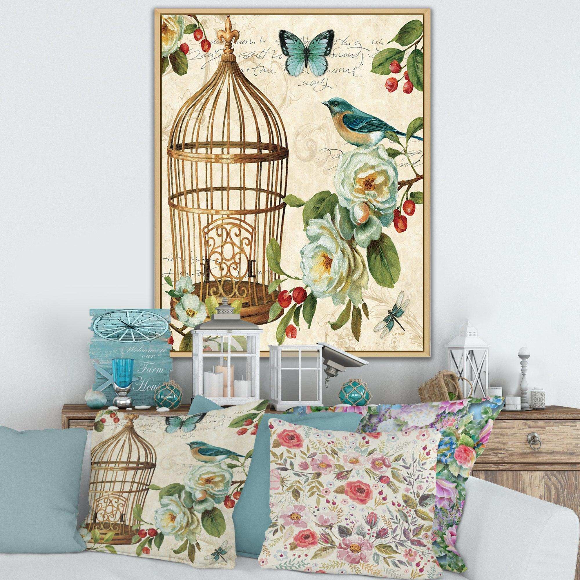 Blue Cottage Bird, Birdcage and Apple Blossoms I