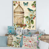 Blue Cottage Bird, Birdcage and Apple Blossoms I