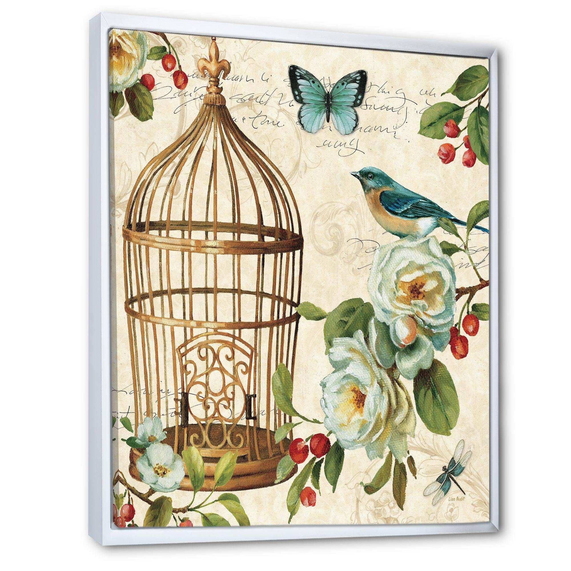 Blue Cottage Bird, Birdcage and Apple Blossoms I