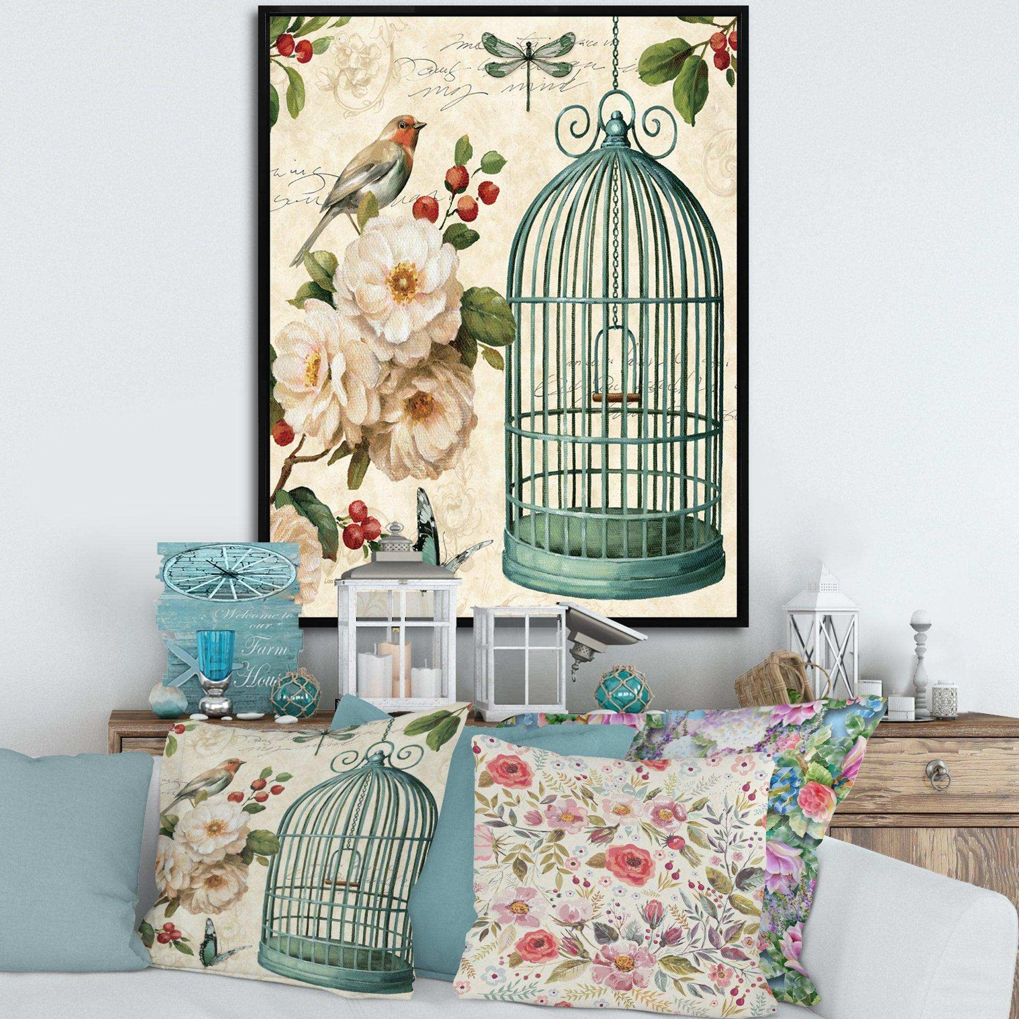 Blue Cottage Bird, Birdcage and Apple Blossoms II