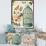 Blue Cottage Bird, Birdcage and Apple Blossoms II