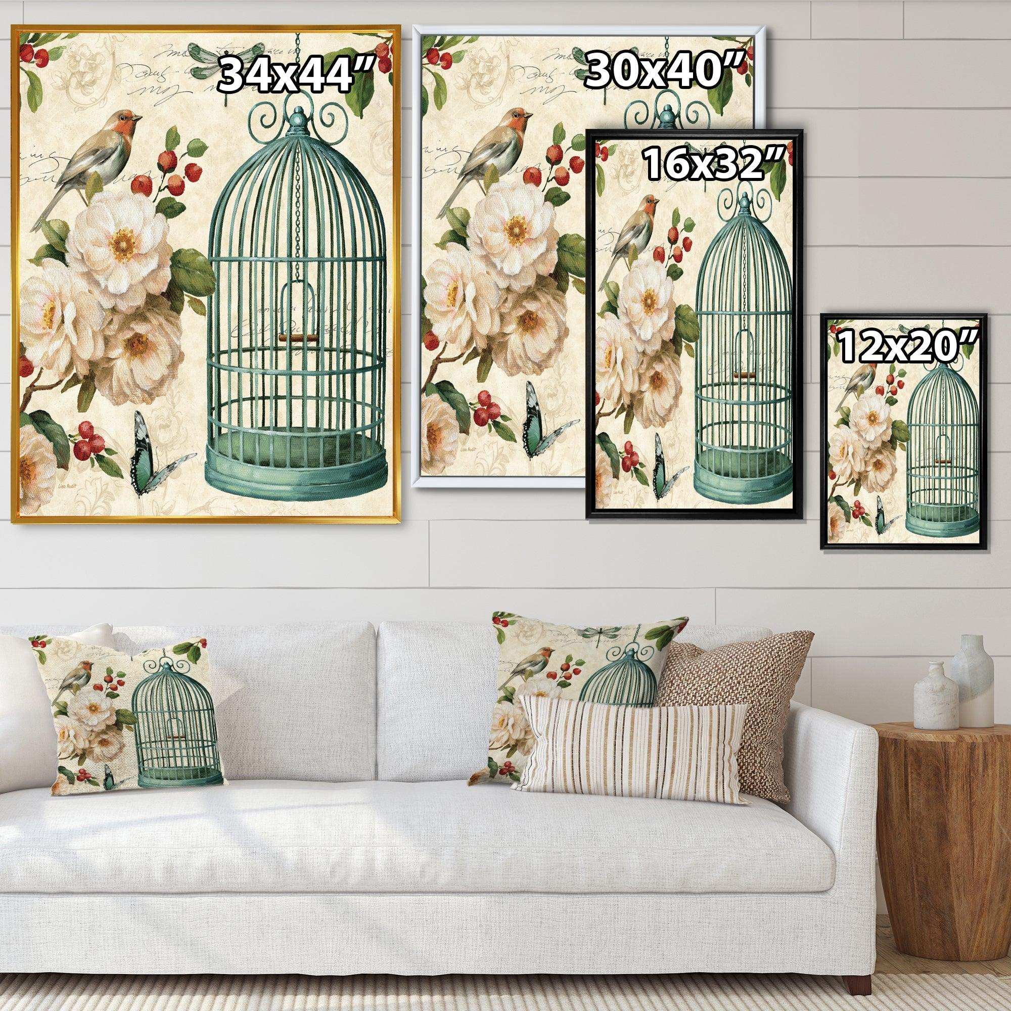 Blue Cottage Bird, Birdcage and Apple Blossoms II