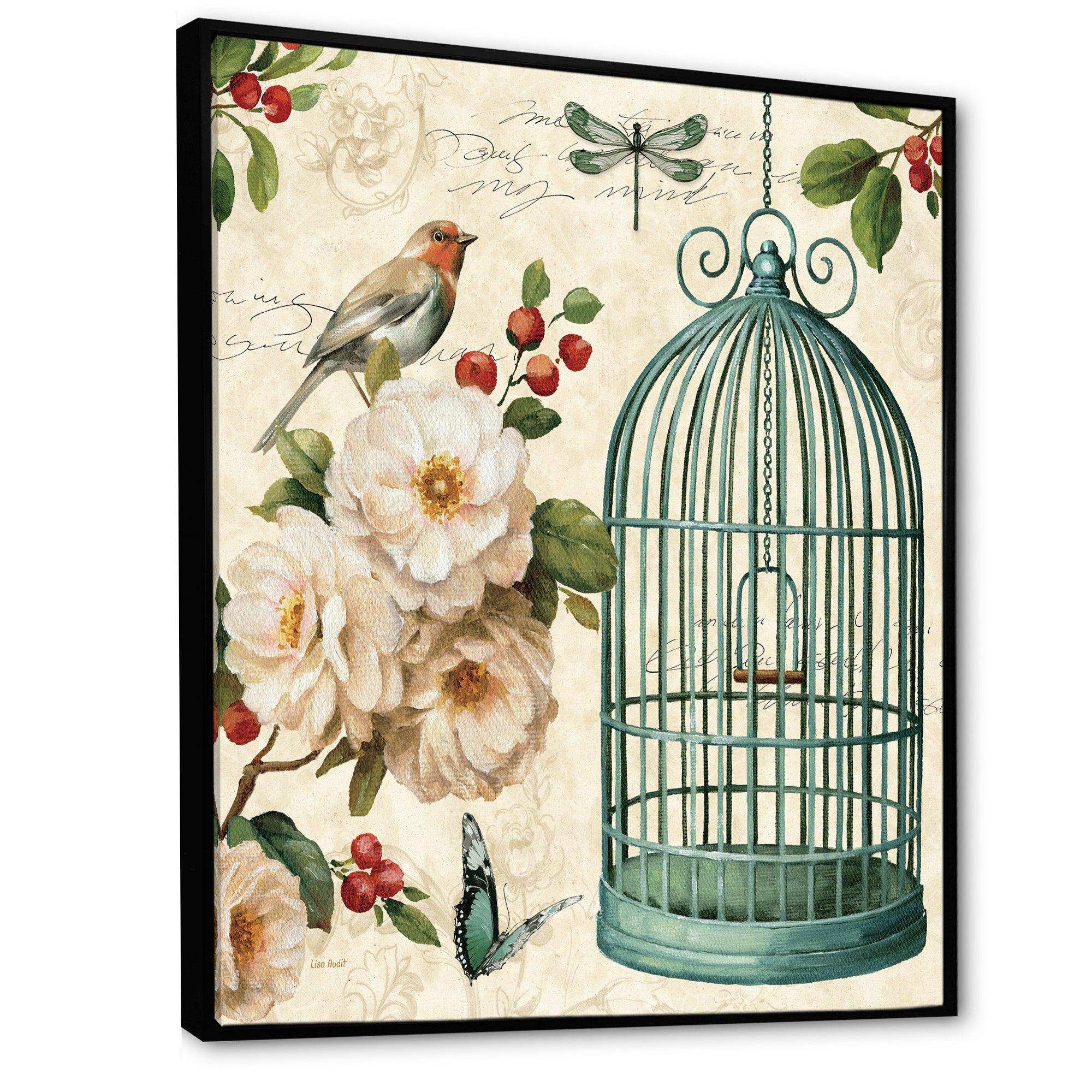 Blue Cottage Bird, Birdcage and Apple Blossoms II