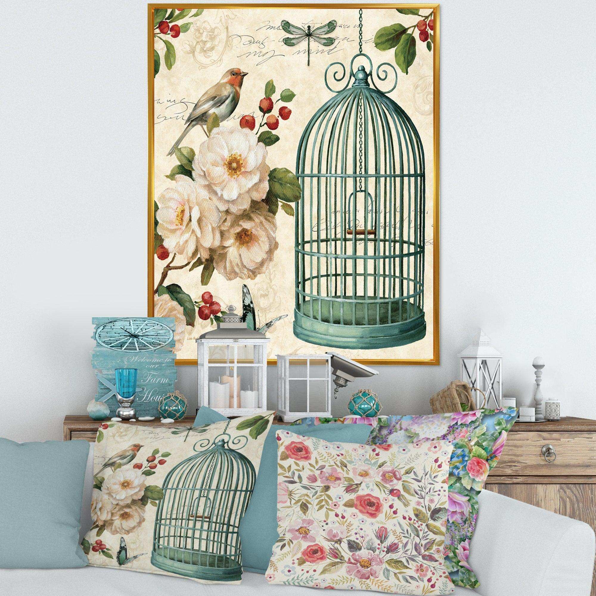 Blue Cottage Bird, Birdcage and Apple Blossoms II