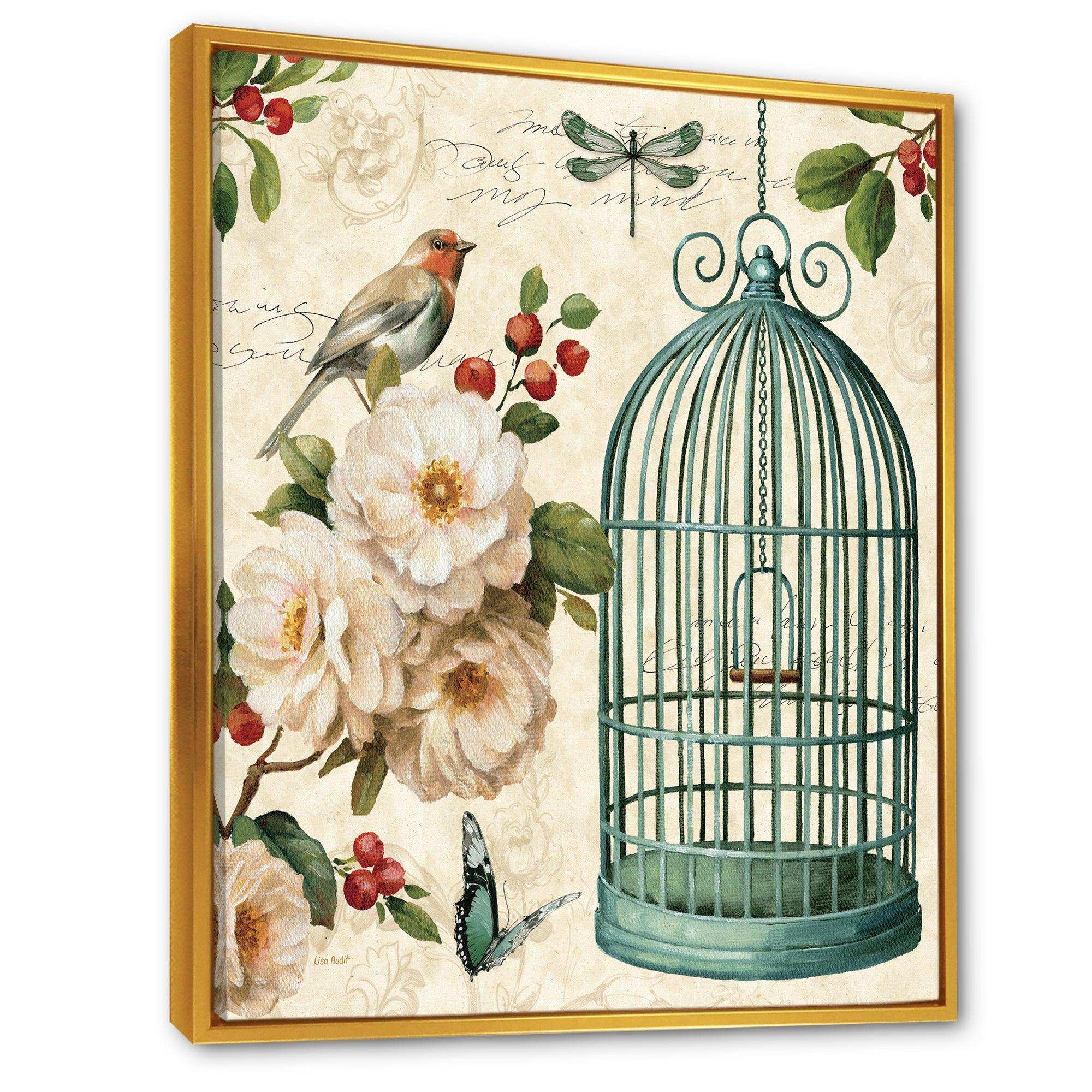 Blue Cottage Bird, Birdcage and Apple Blossoms II