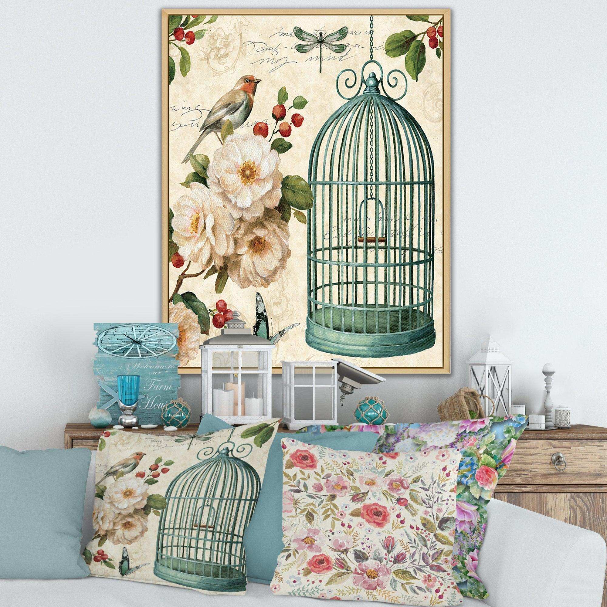 Blue Cottage Bird, Birdcage and Apple Blossoms II