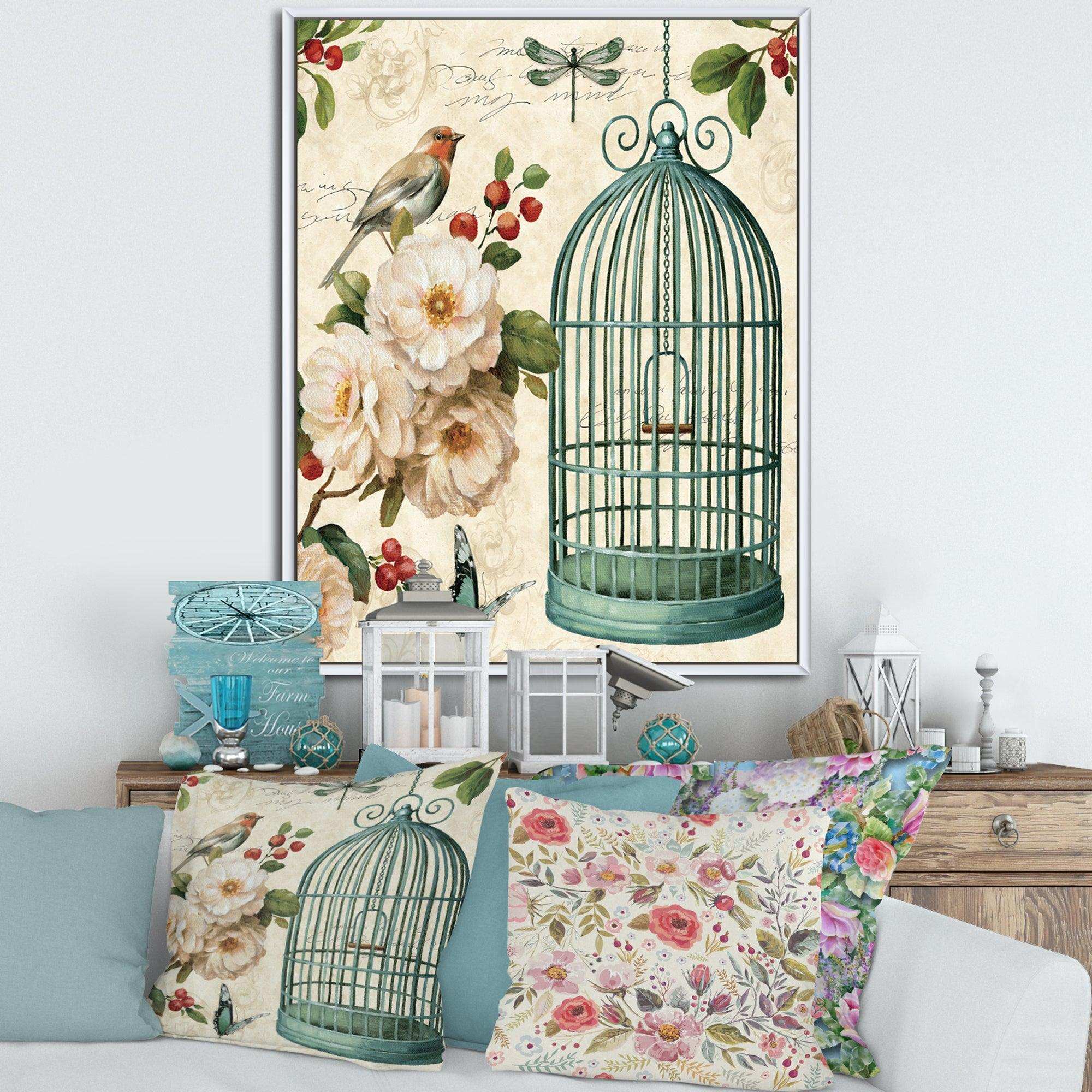 Blue Cottage Bird, Birdcage and Apple Blossoms II