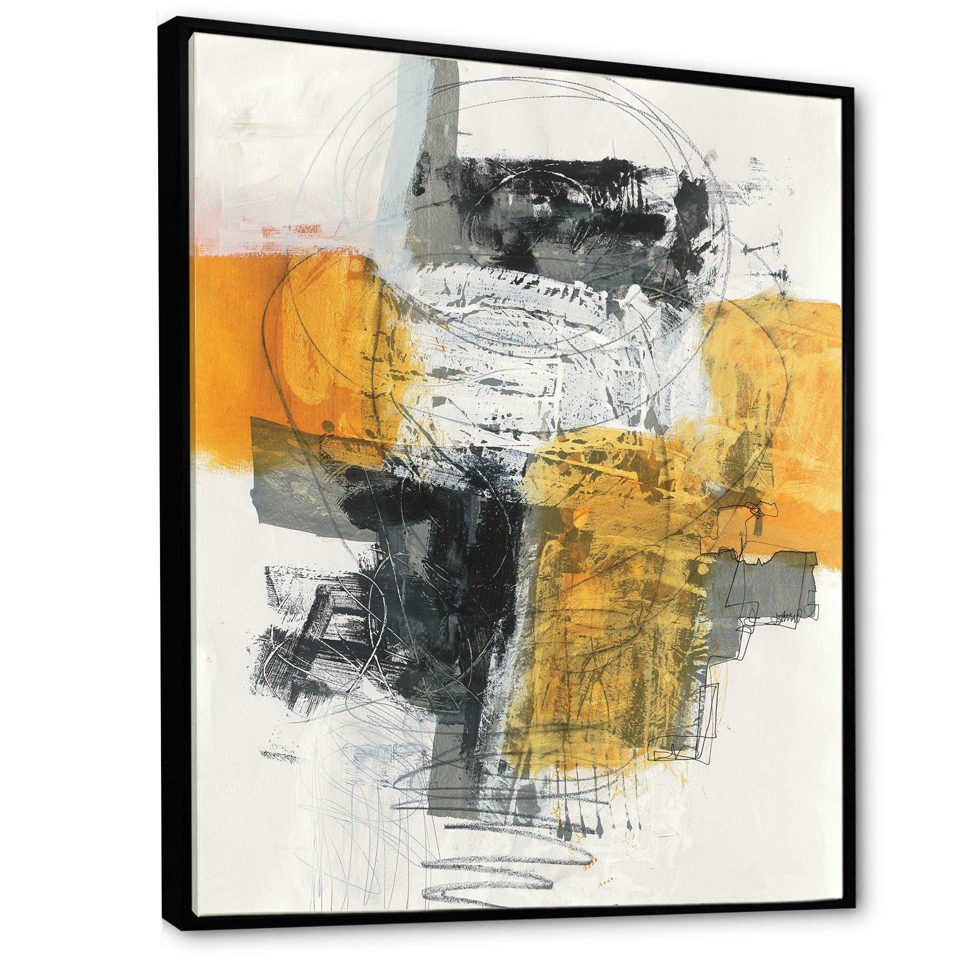 Abstract Composition of Glamorous Yellow and Black Framed Canvas Vibrant Black - 1.5 Thick