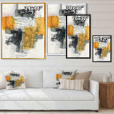 Abstract Composition of Glamorous Yellow and Black Framed Print Matte White - 1.5 Width