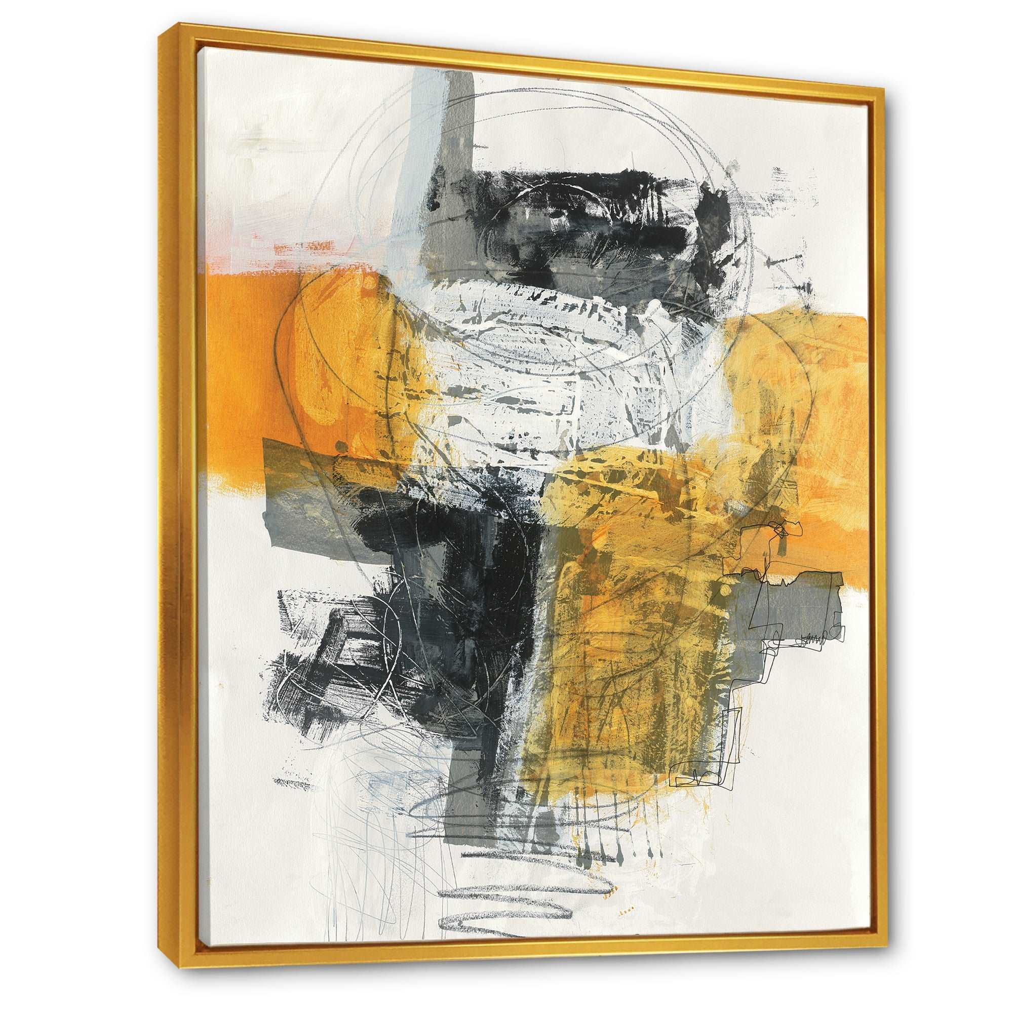 Abstract Composition of Glamorous Yellow and Black Framed Canvas Vibrant Gold - 1.5 Thick