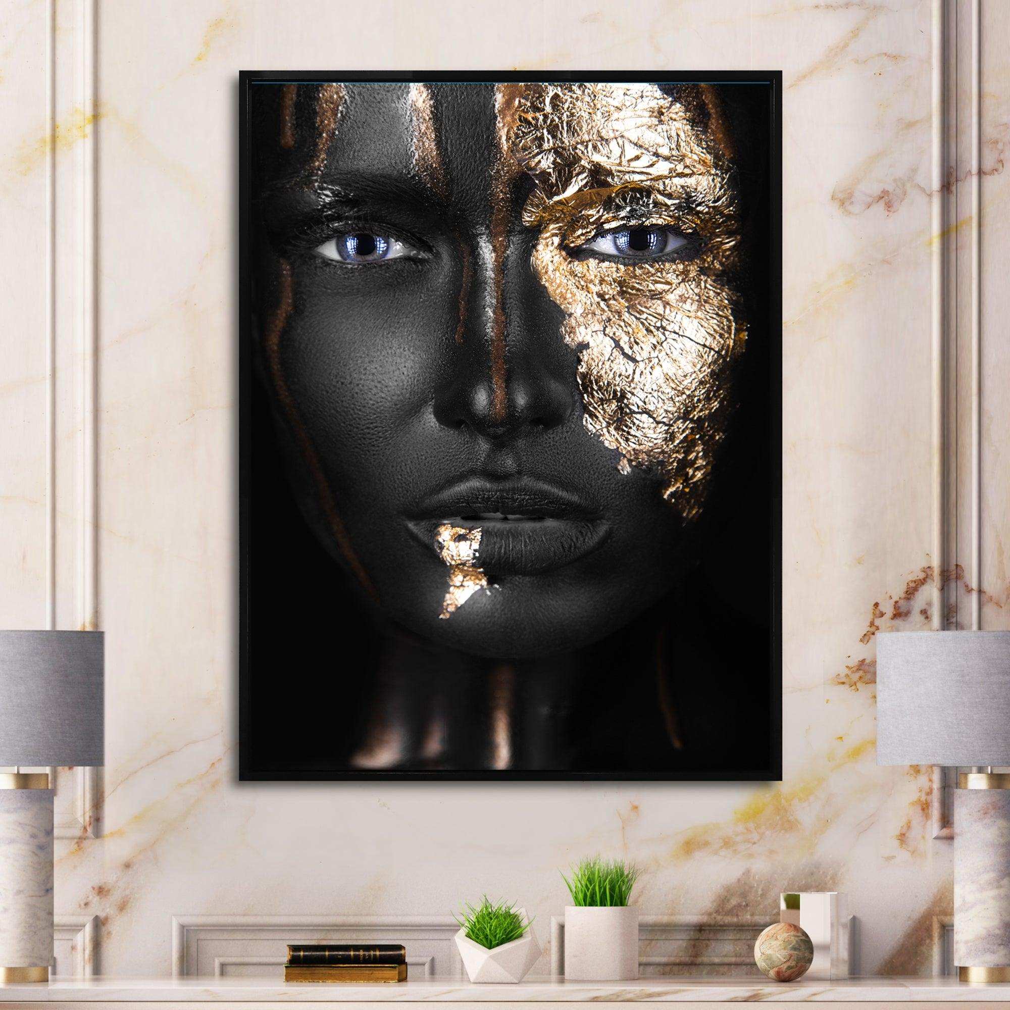 Portrait of A Afro American Girl with Gold Makeup