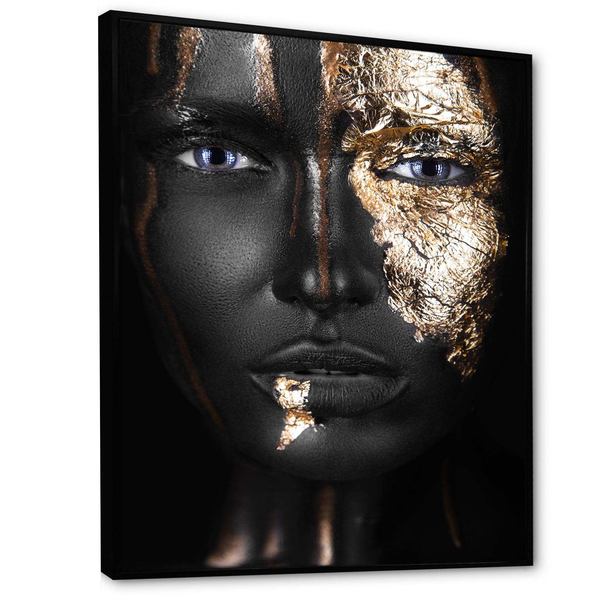 Portrait of A Afro American Girl with Gold Makeup