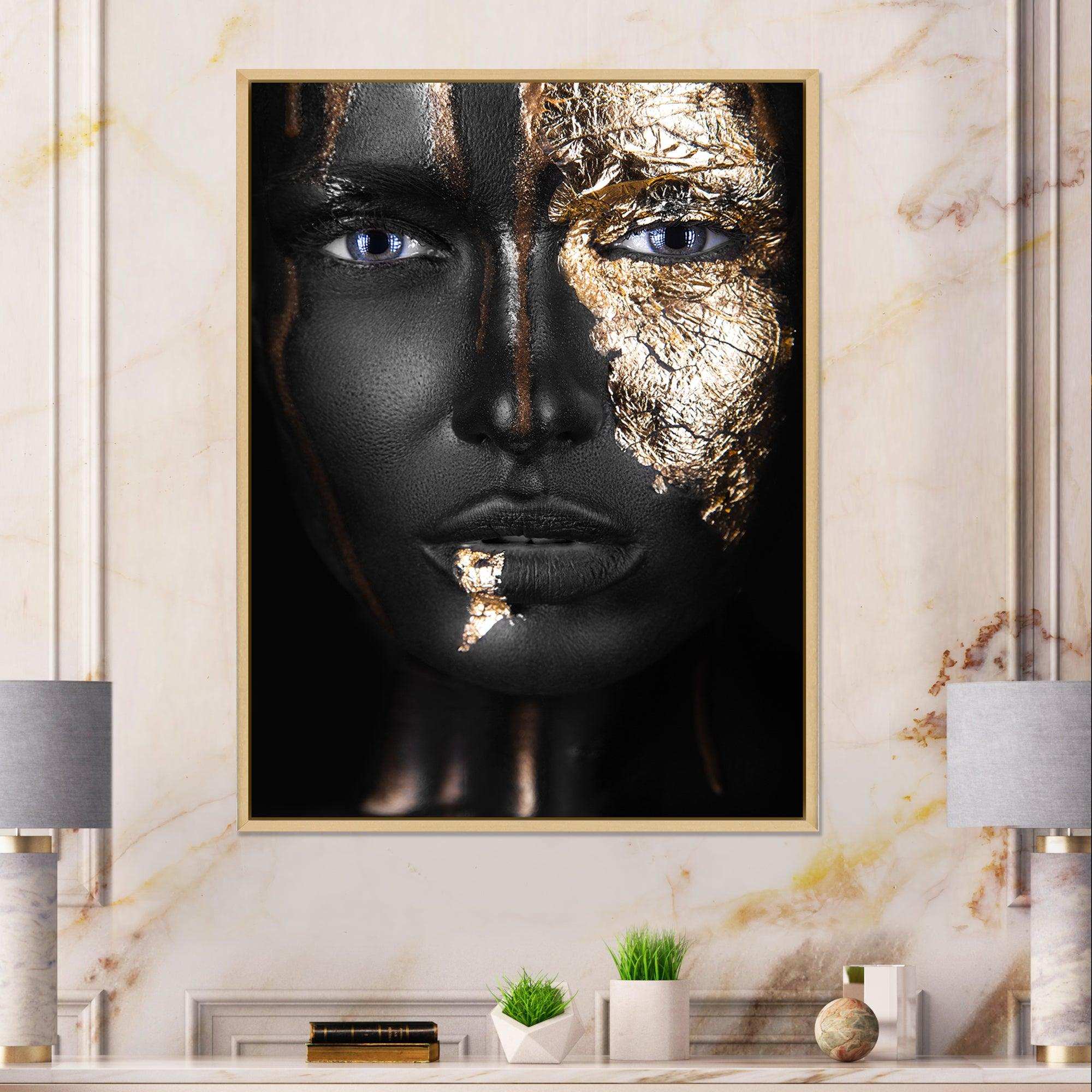 Portrait of A Afro American Girl with Gold Makeup