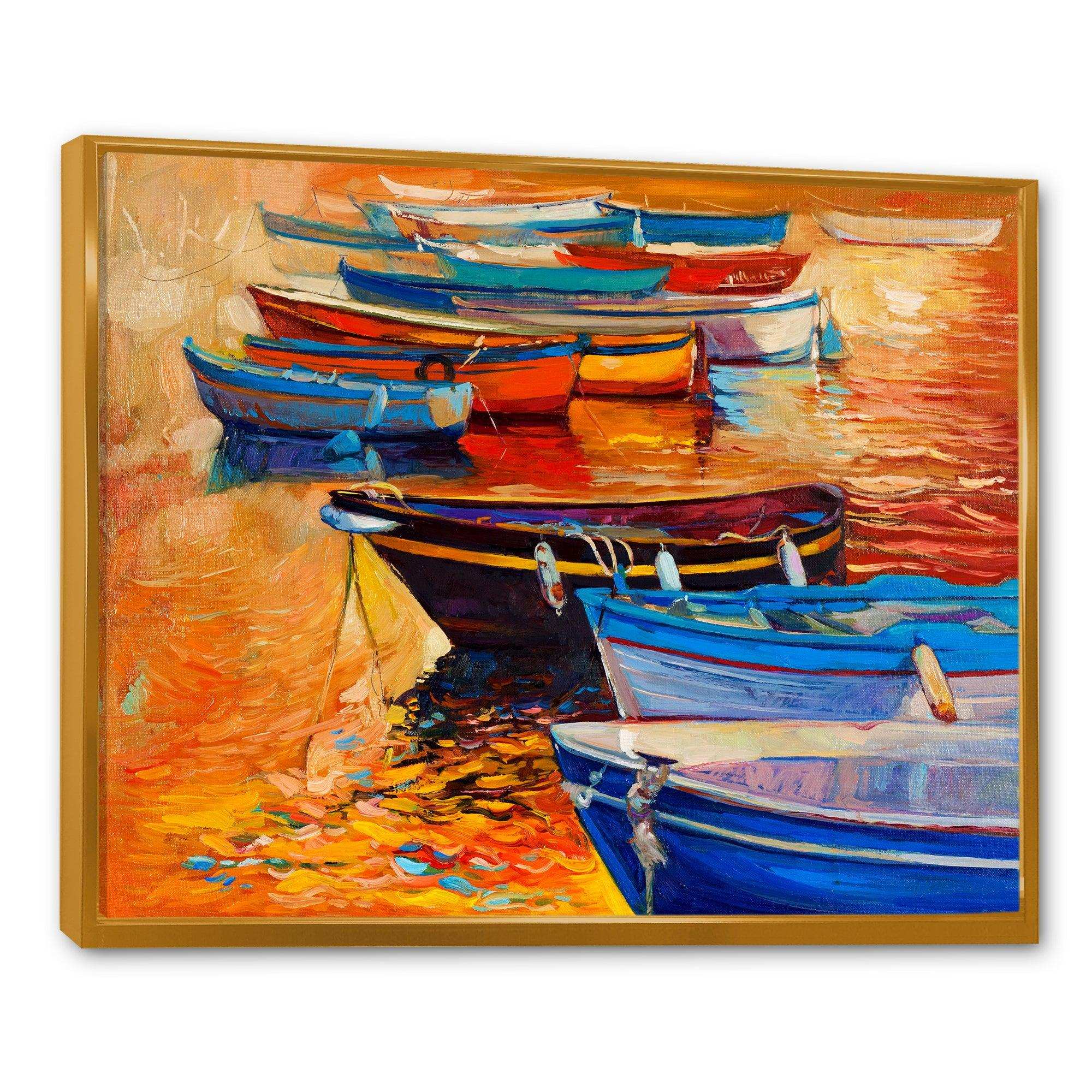 Boats In The Harbor During Warm Colourd Sunset I