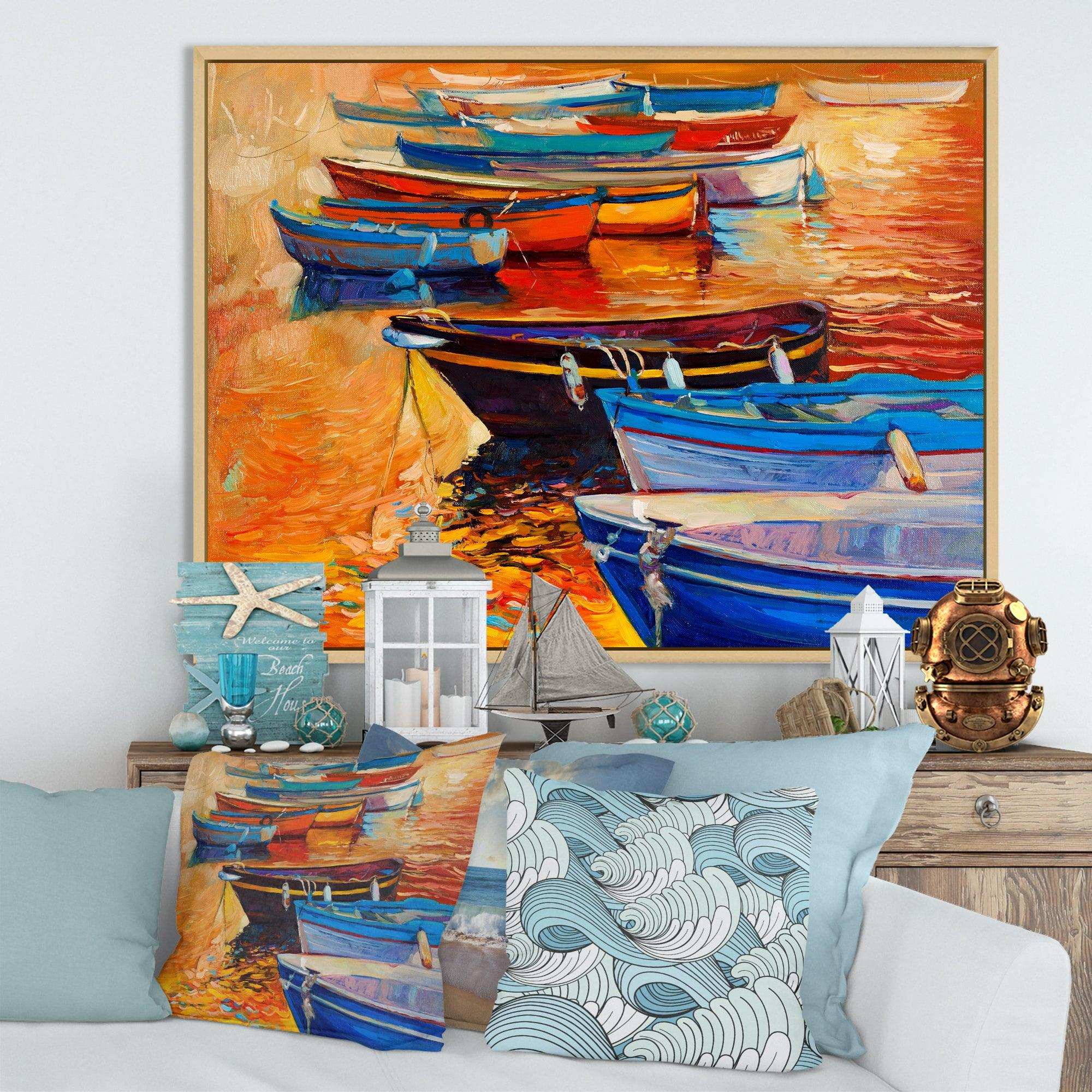 Boats In The Harbor During Warm Colourd Sunset I