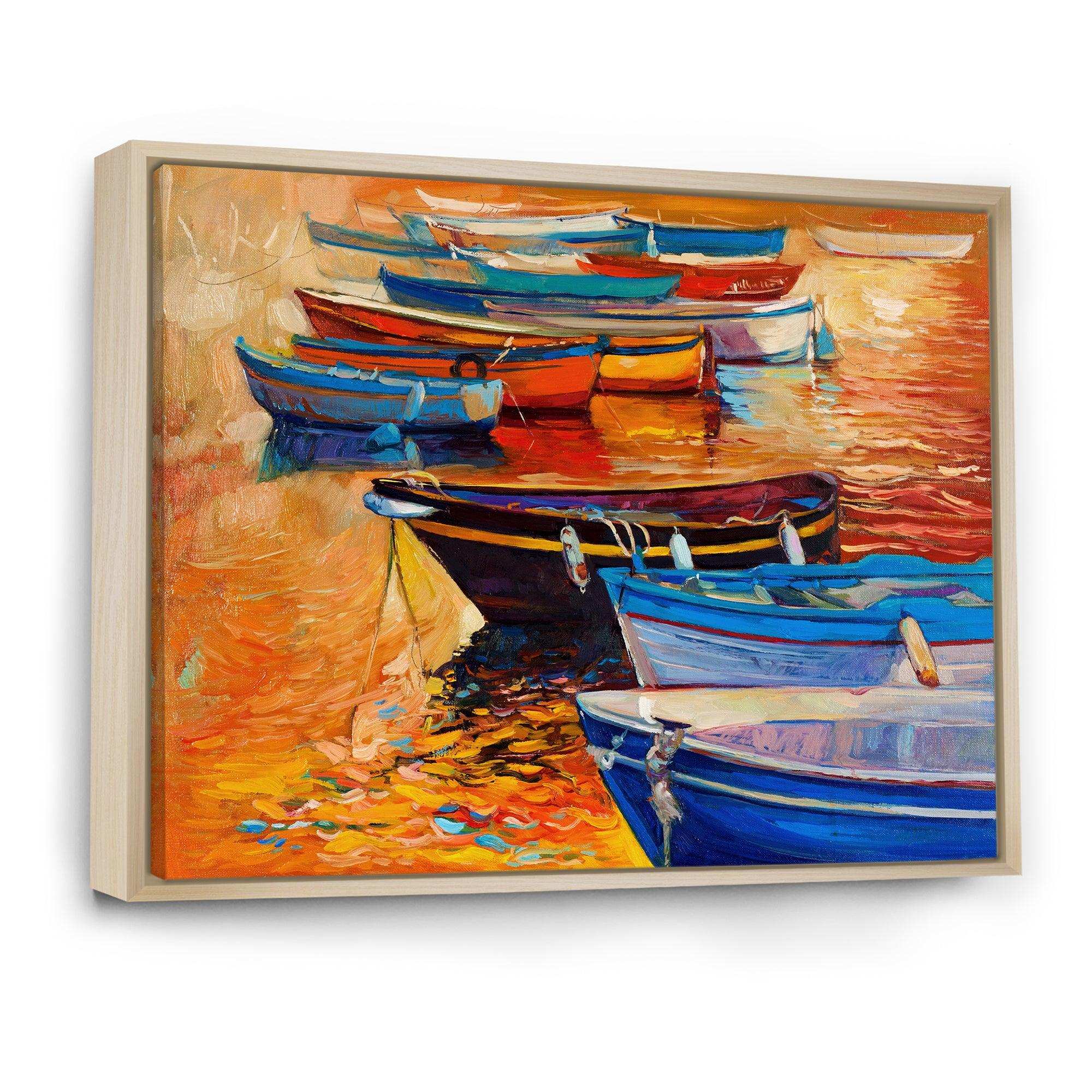 Boats In The Harbor During Warm Colourd Sunset I