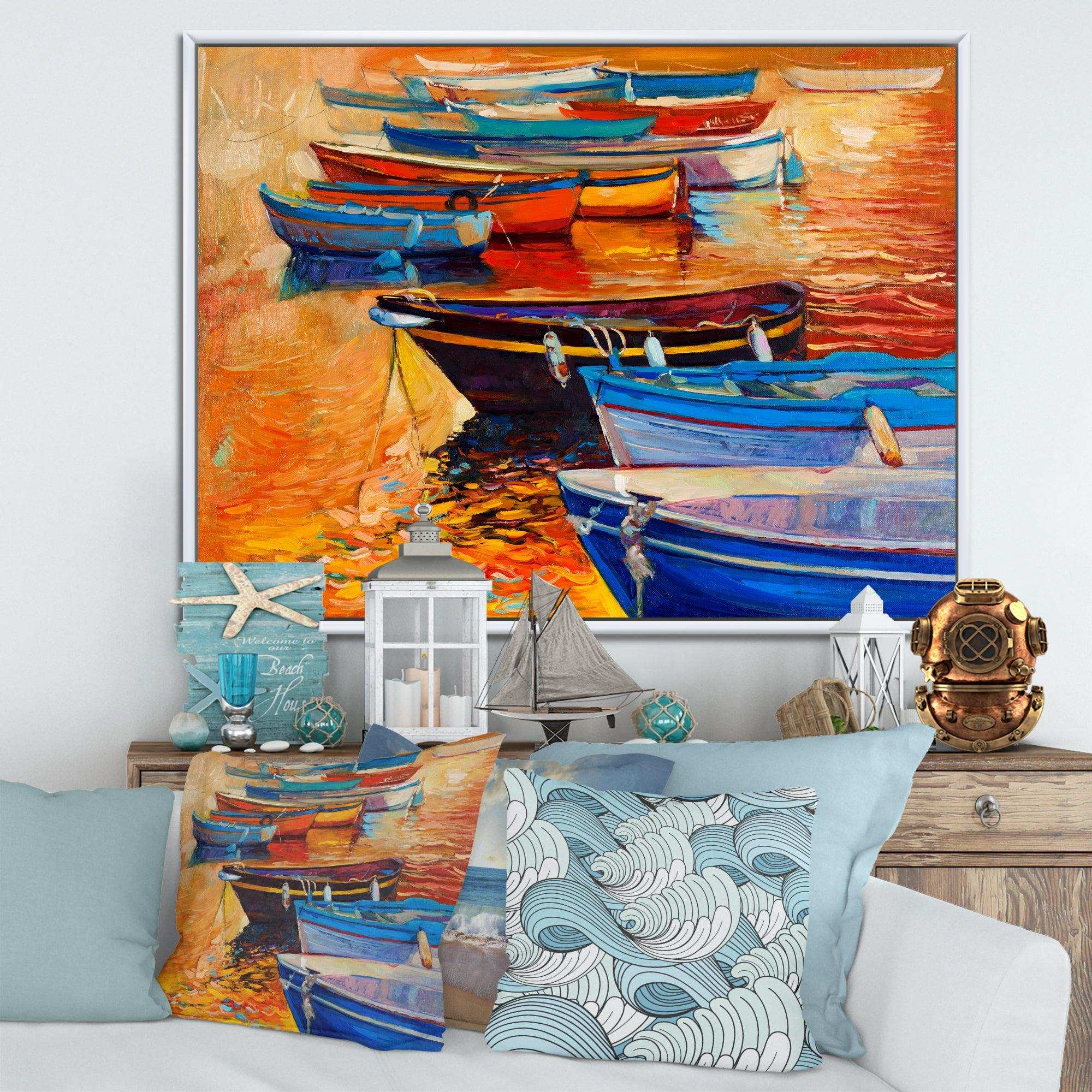 Boats In The Harbor During Warm Colourd Sunset I