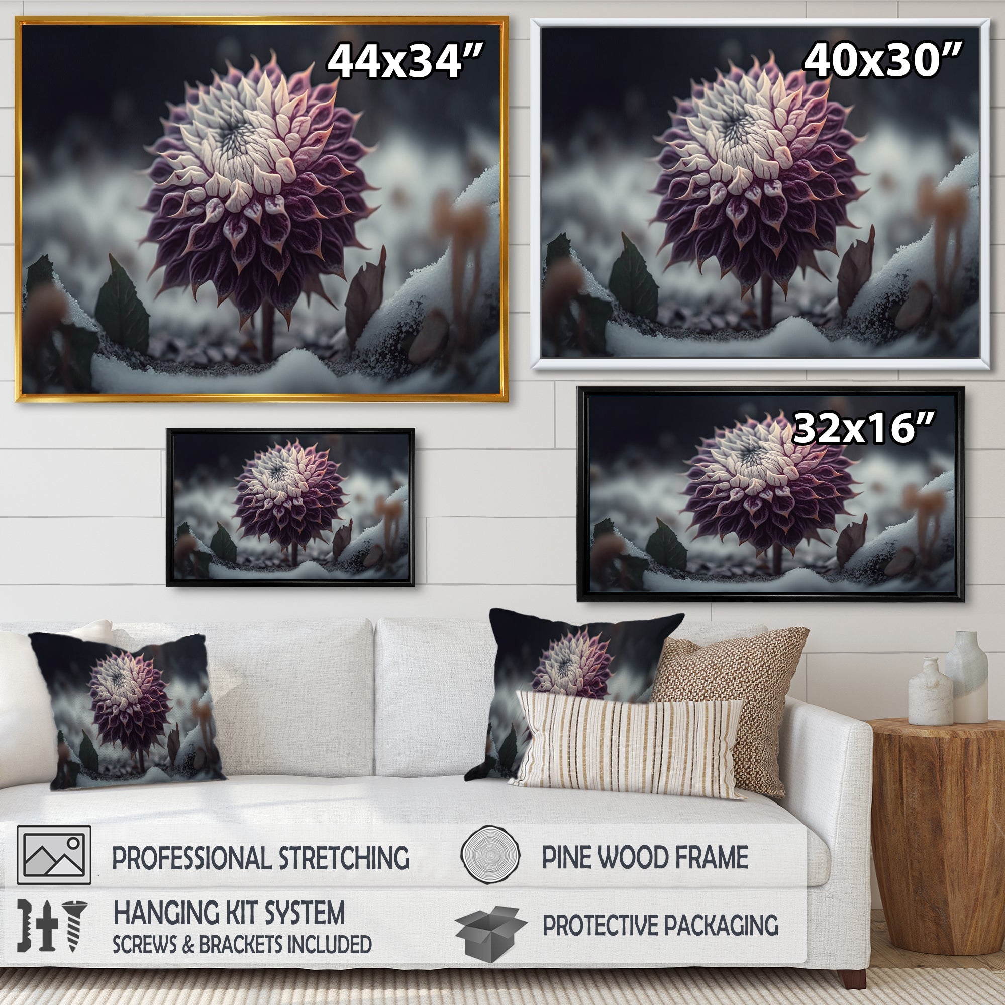 A Blooming Purple Dahlia Flower In Winter III Framed Canvas Vibrant Gold - 1.5Thick