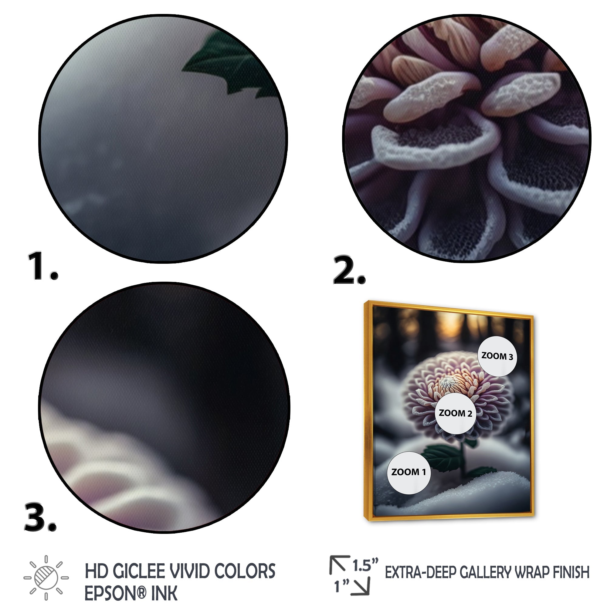 A Blooming Purple Dahlia Flower In Winter V Framed Canvas Vibrant Gold - 1.5Thick