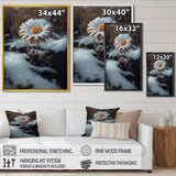 A Blooming White Daisy Flower In Winter Framed Canvas Vibrant Gold - 1.5Thick