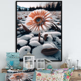 A Blooming White Gerbera Flower In Winter Framed Canvas Vibrant Gold - 1.5Thick