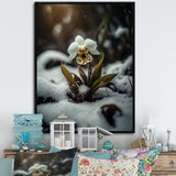 A Blooming White Orchid Flower In Winter II Framed Canvas Vibrant Gold - 1.5Thick