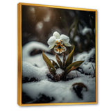A Blooming White Orchid Flower In Winter II Framed Canvas Vibrant Gold - 1.5Thick