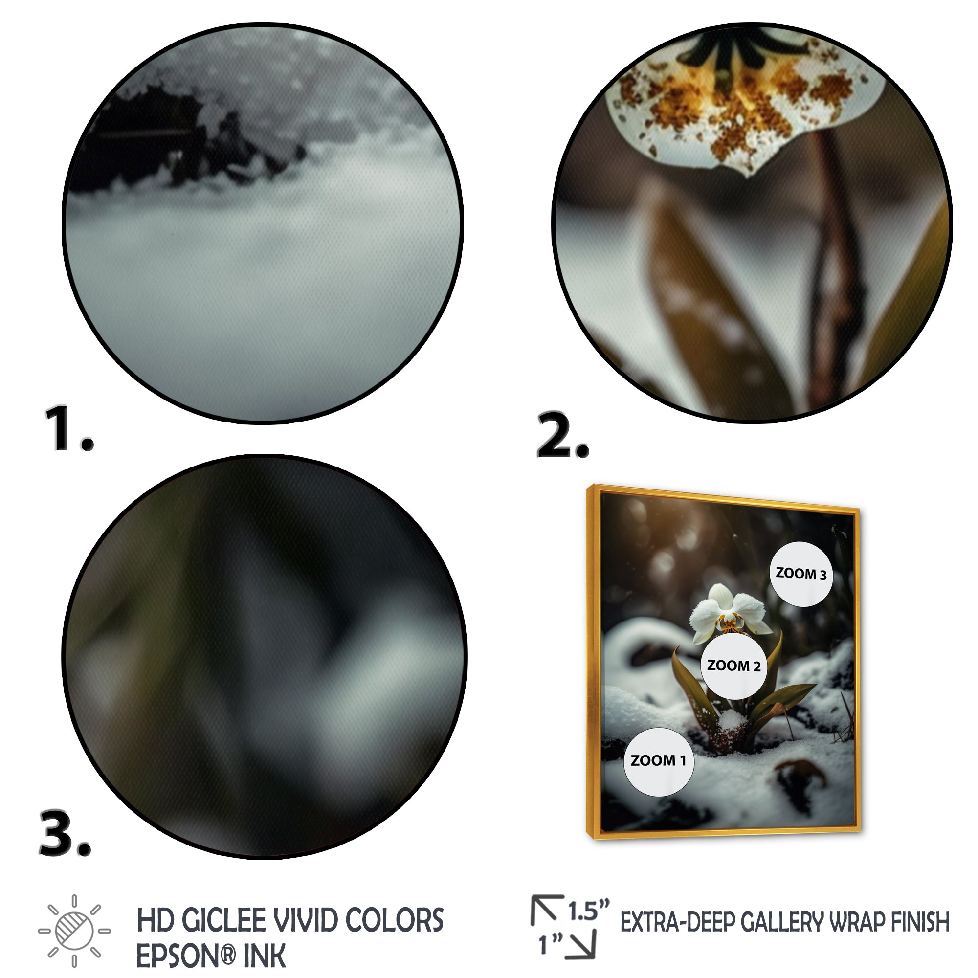 A Blooming White Orchid Flower In Winter II Framed Canvas Vibrant Gold - 1.5Thick