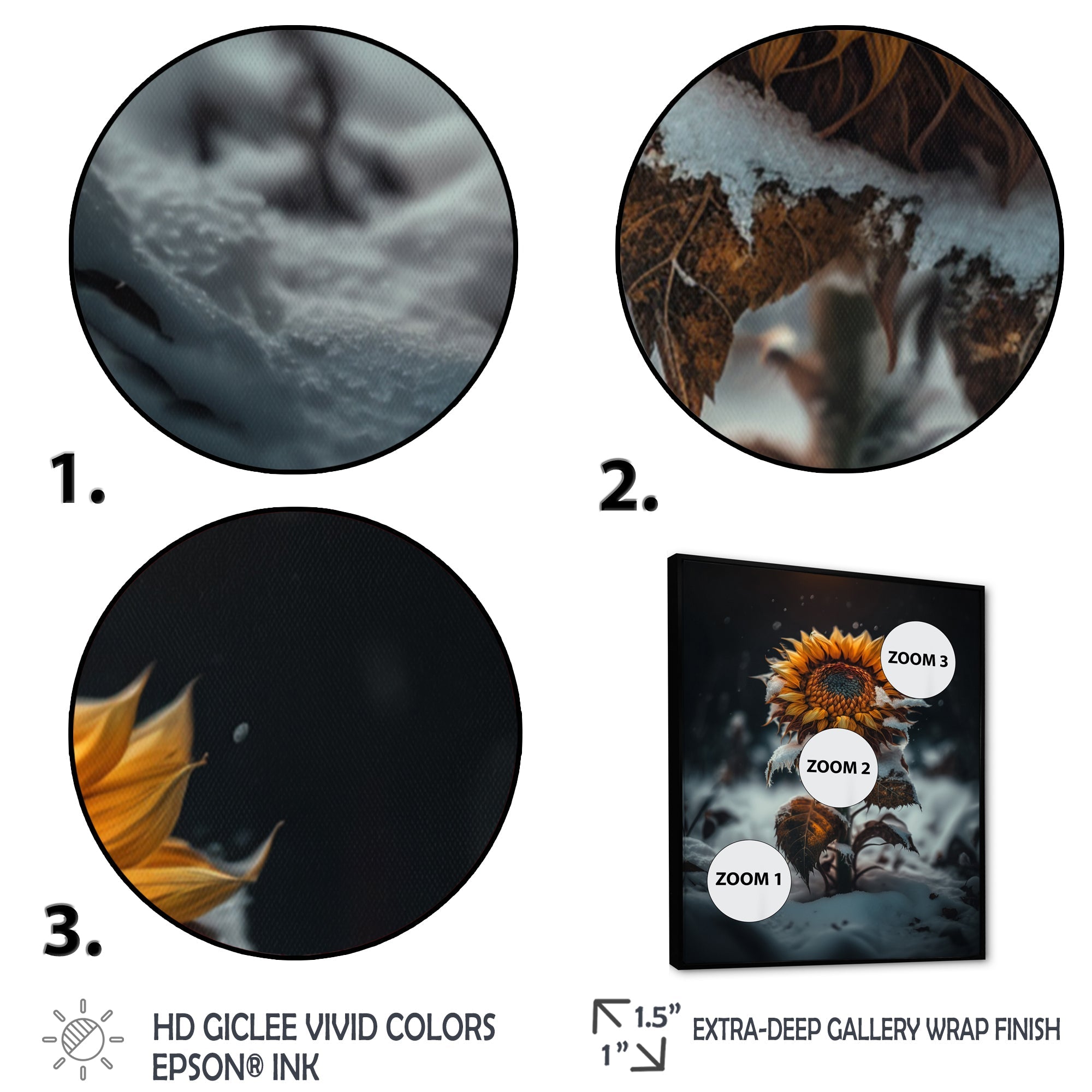 A Blooming Yellow And Orange Sunflower Winter I Framed Canvas Vibrant Black - 1.5Thick