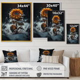 A Blooming Yellow And Orange Sunflower Winter I Framed Canvas Vibrant Gold - 1.5Thick