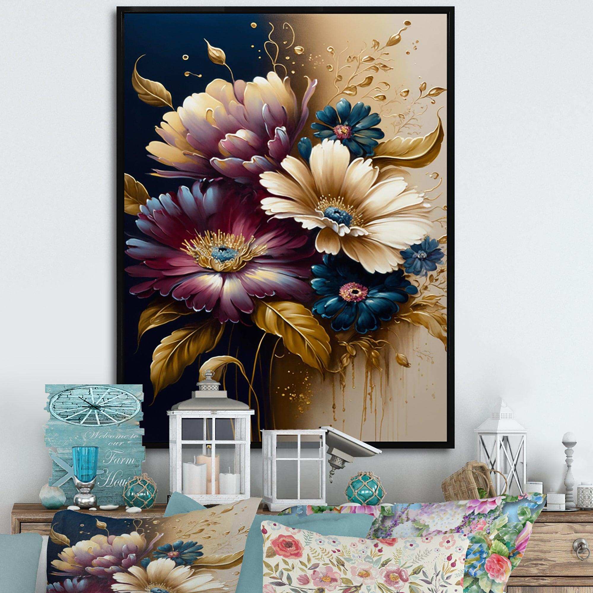 Burgundy And Blue Daisy Bunch II