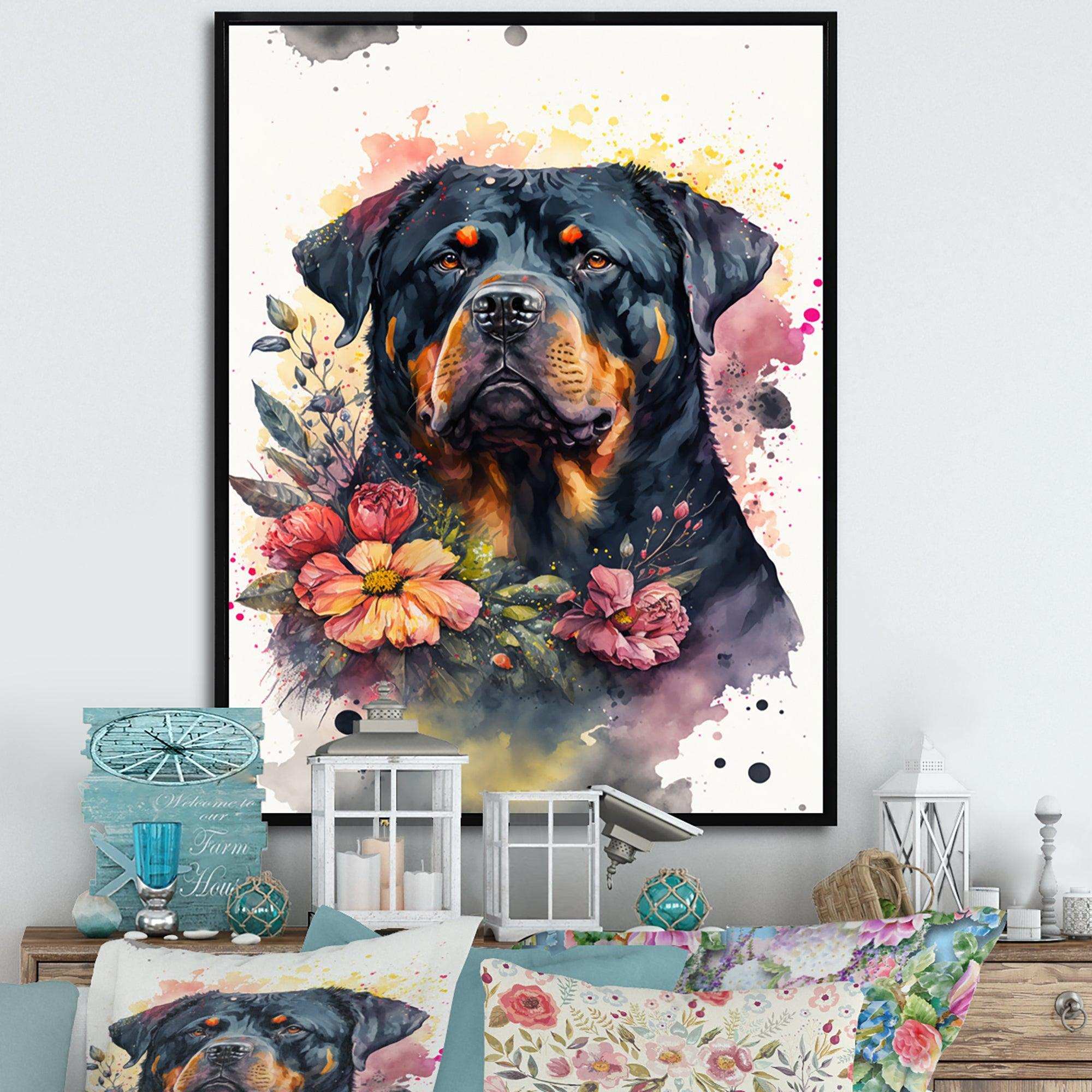 Cute Rottweilers Floral Art I
