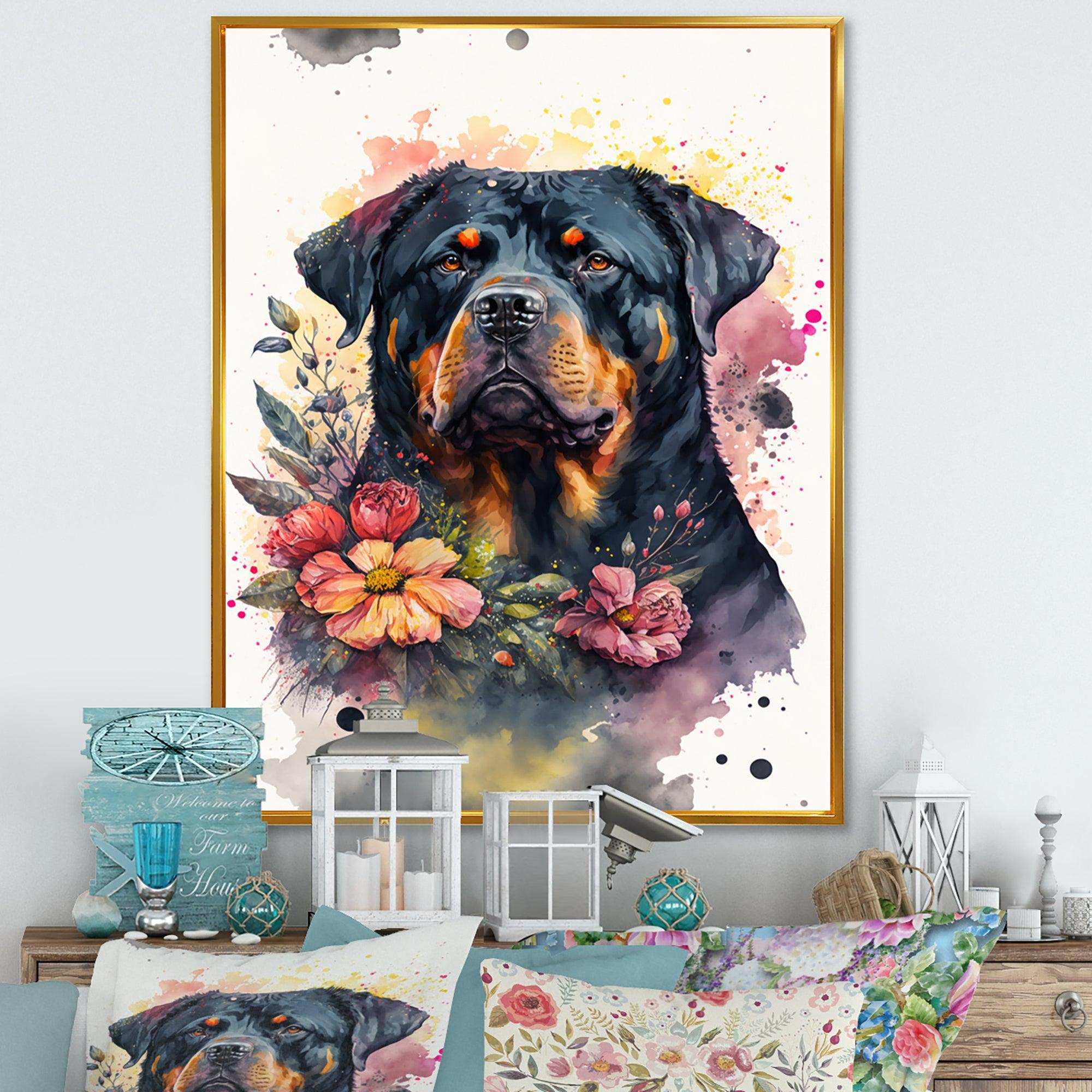 Cute Rottweilers Floral Art I