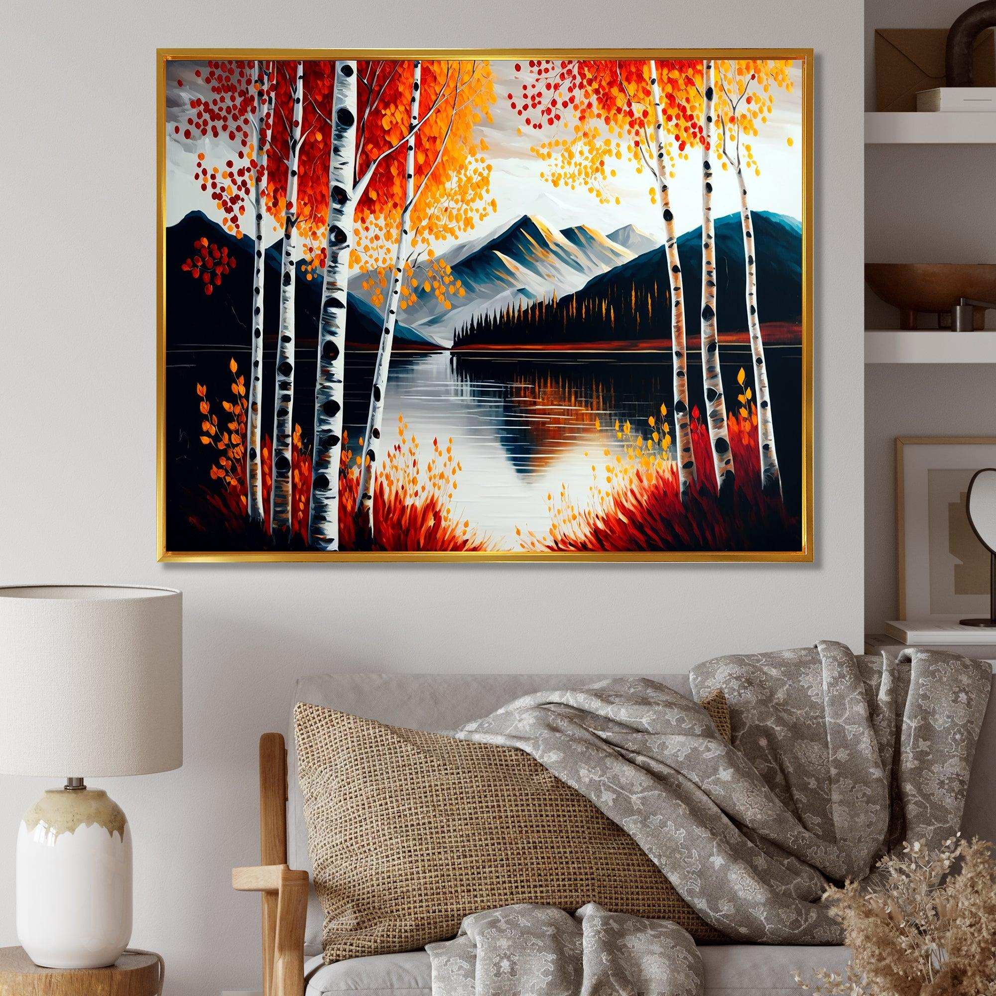 Red And Orange Birch Trees By The Lake I