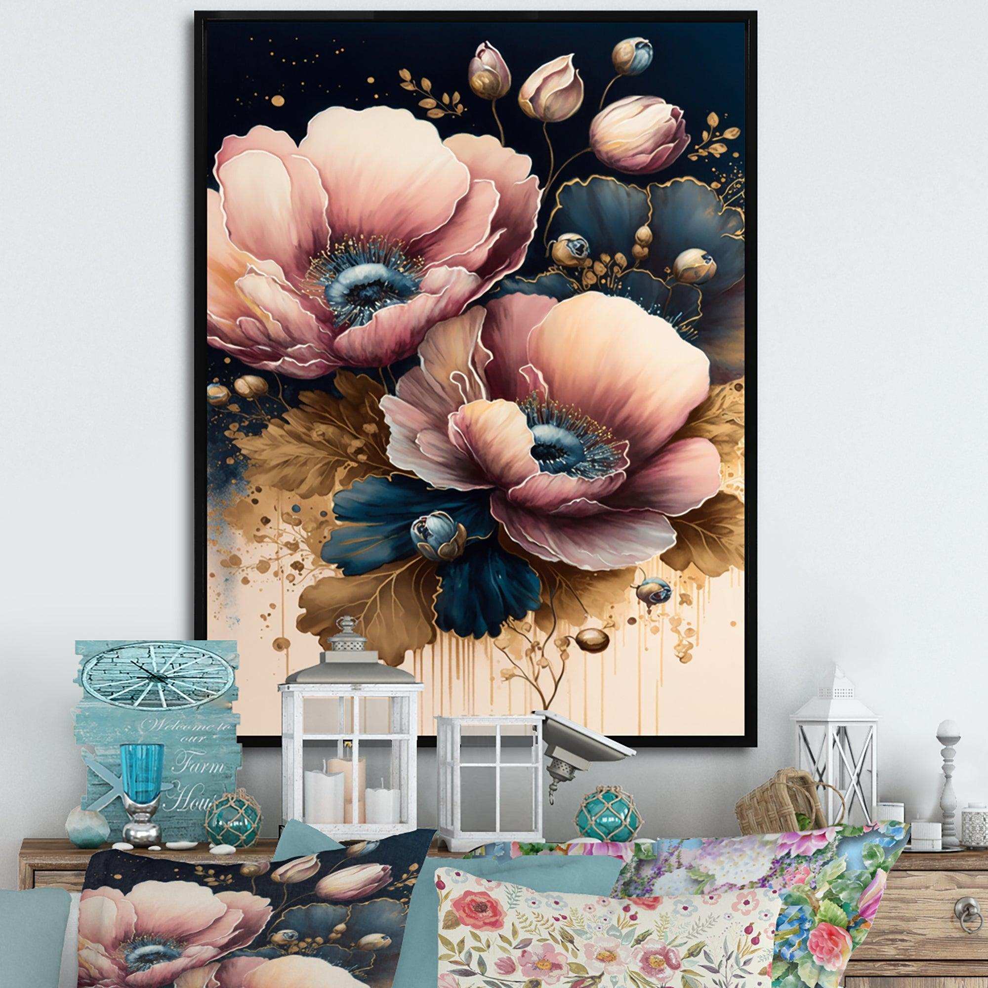 Bold Pink And Blue Poppy Flowers I