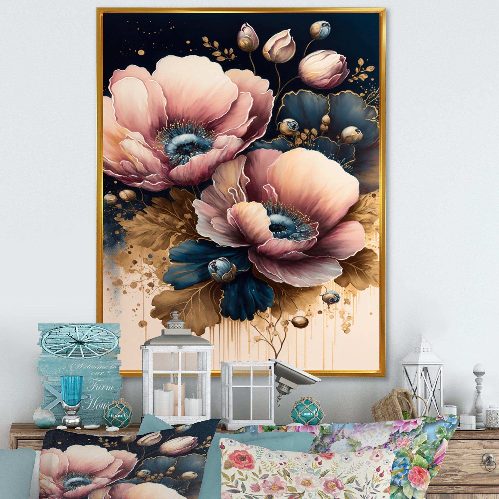 Bold Pink And Blue Poppy Flowers I