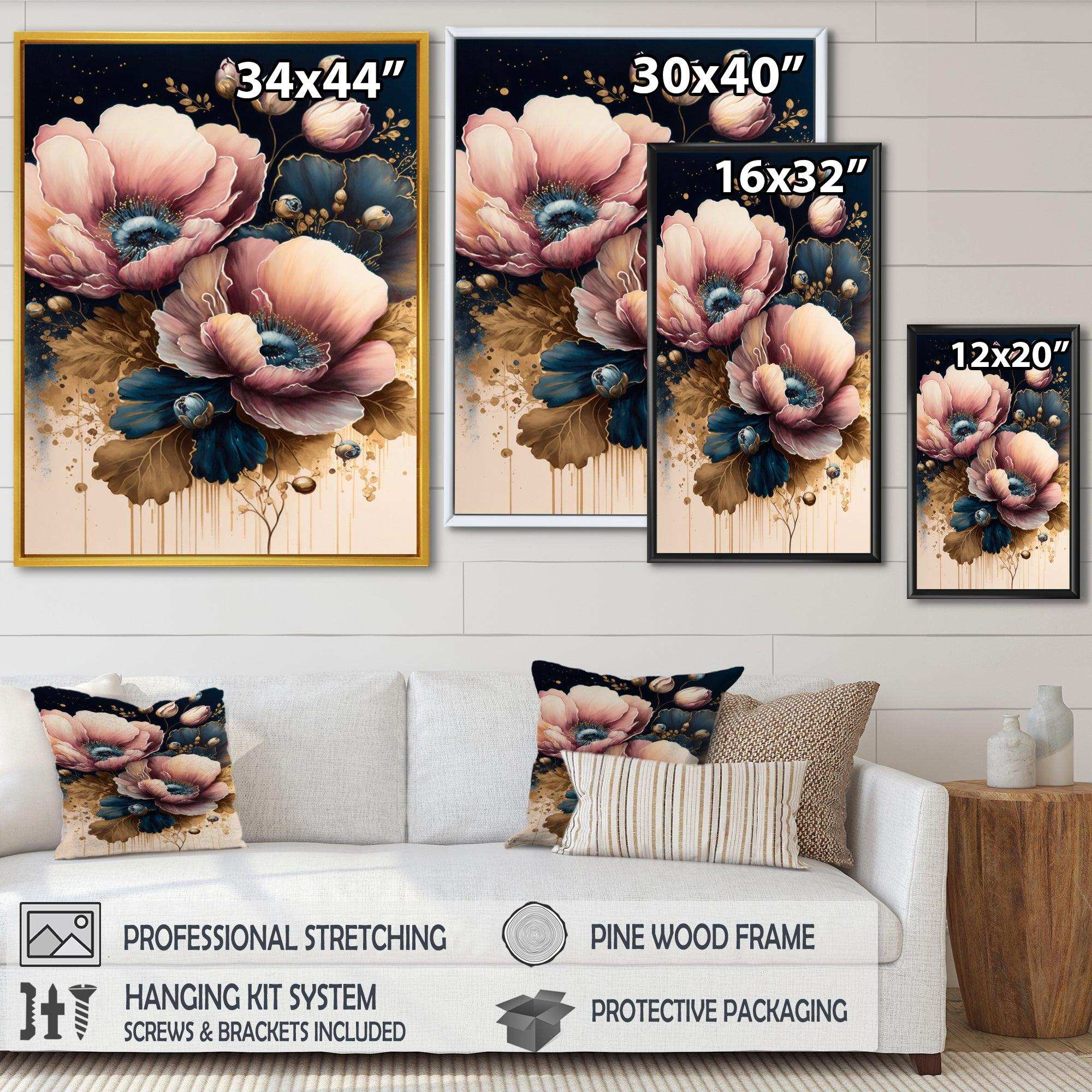 Bold Pink And Blue Poppy Flowers I