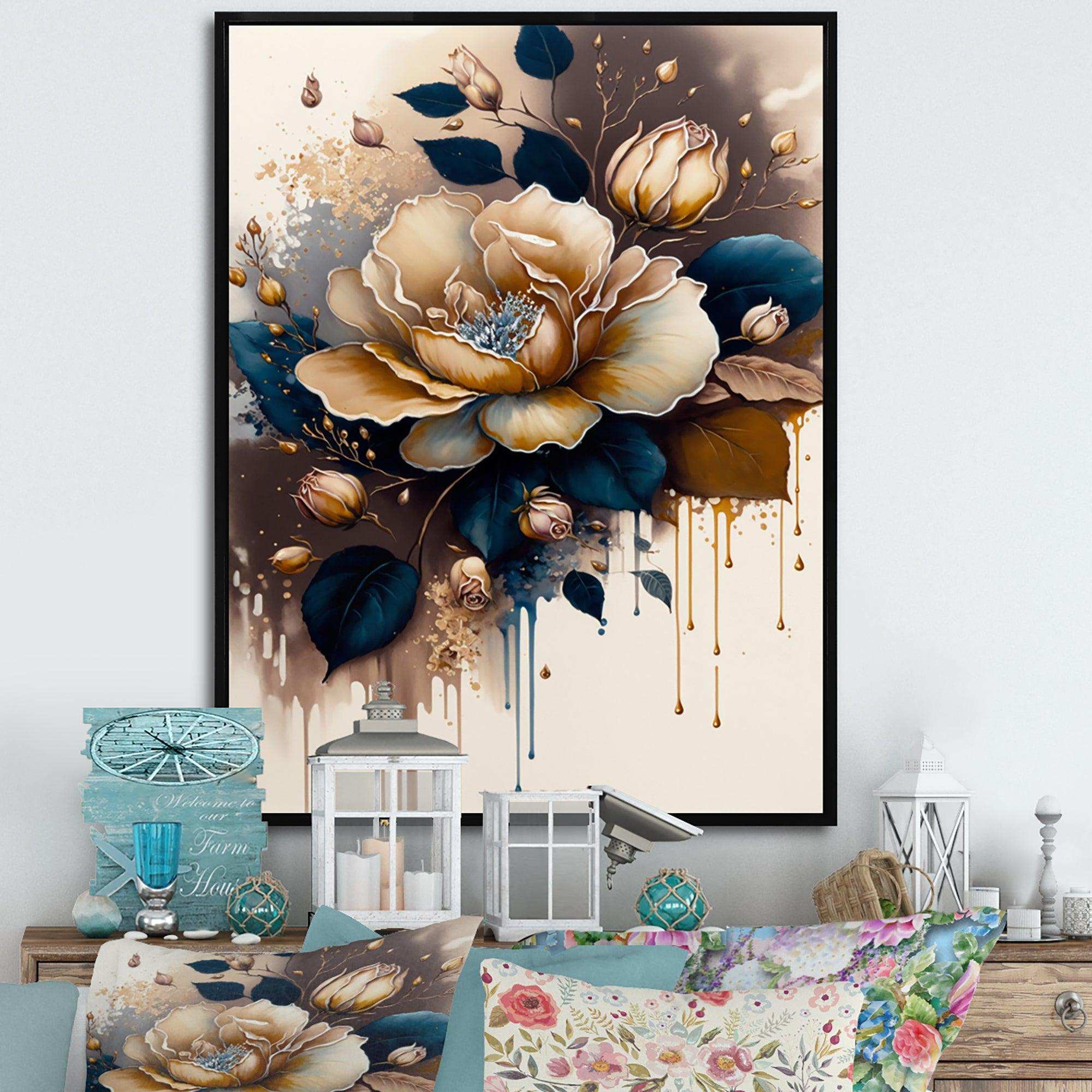 Brown And Blue Rose Design